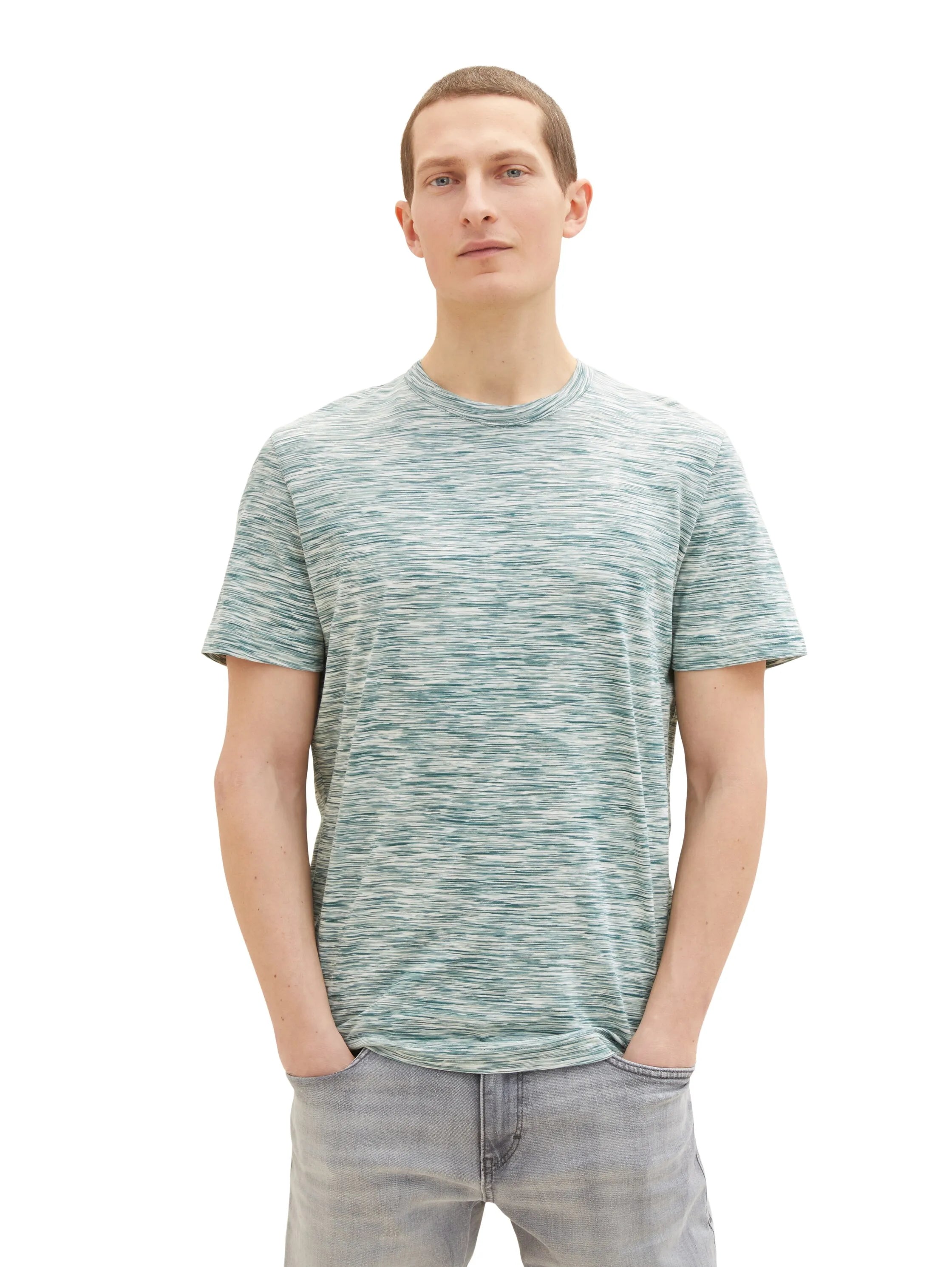 Tom Tailor Deep Blue Green Tonal Spacedye Men T-Shirt with a Spacedye Pattern SKU: 1035625_31463 Image 04