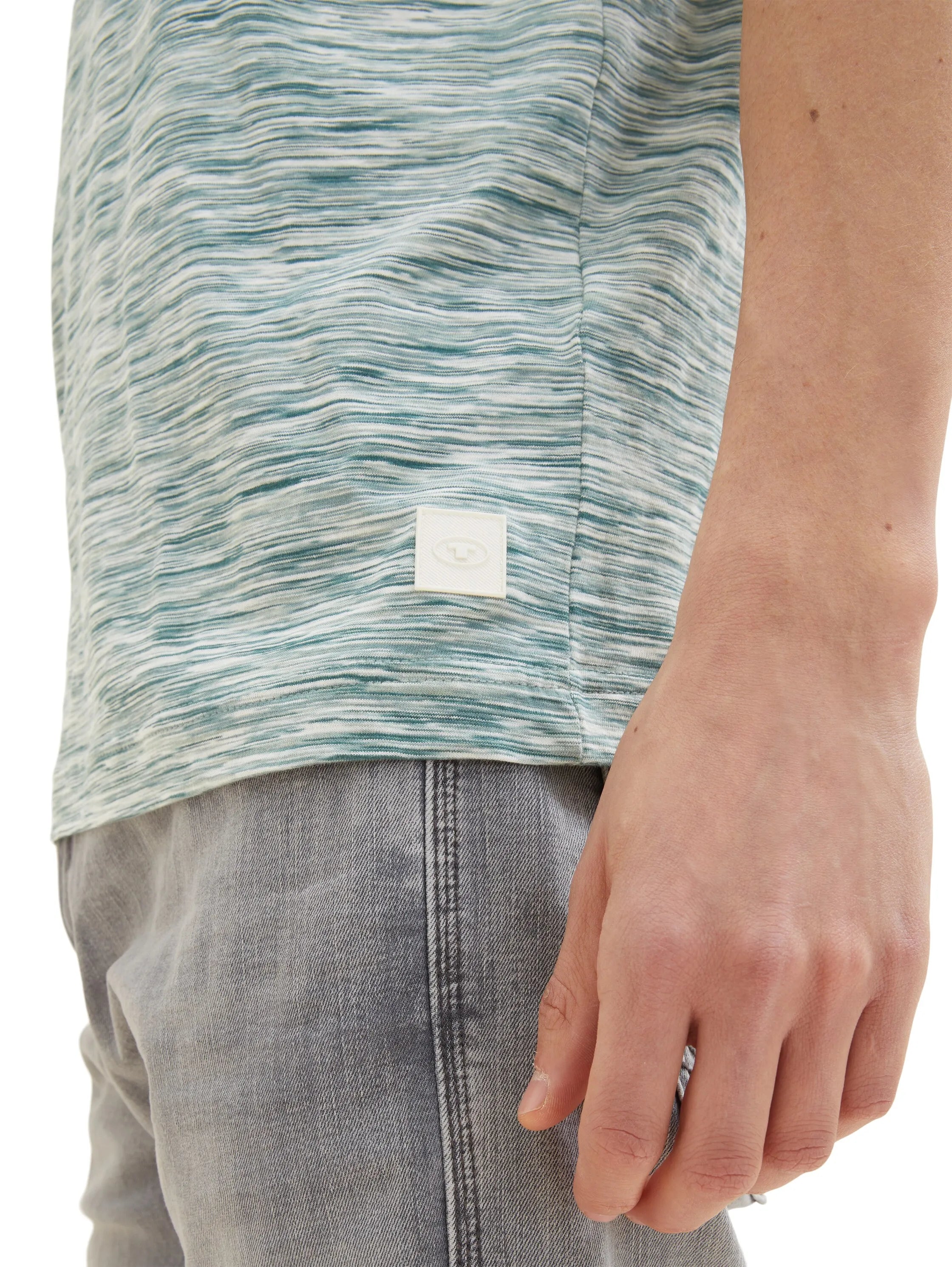 Tom Tailor Deep Blue Green Tonal Spacedye Men T-Shirt with a Spacedye Pattern SKU: 1035625_31463 Image 05