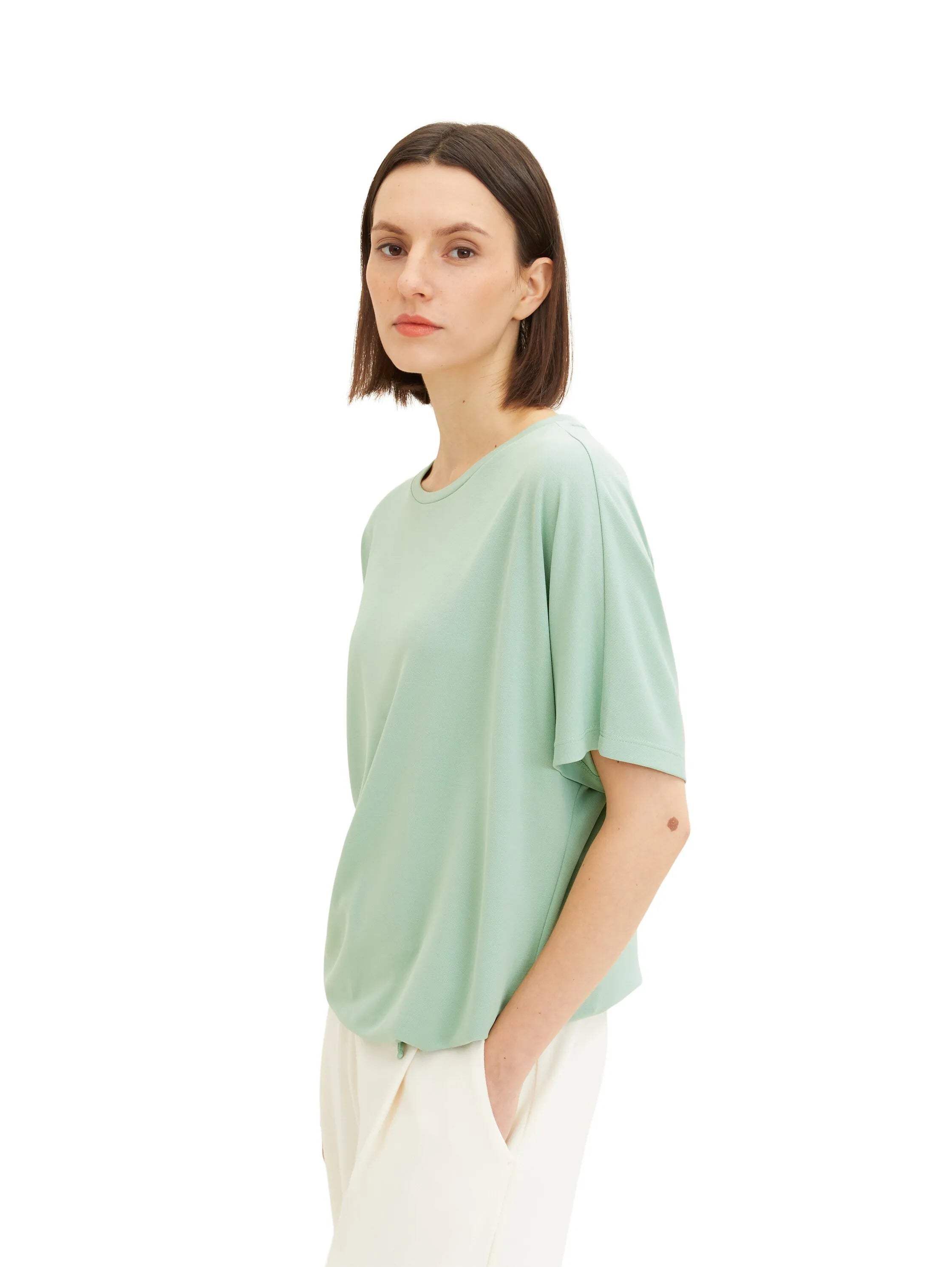 Tom Tailor Okra Green Women T-Shirt with Lacing SKU: 1035854_31034 Image 01