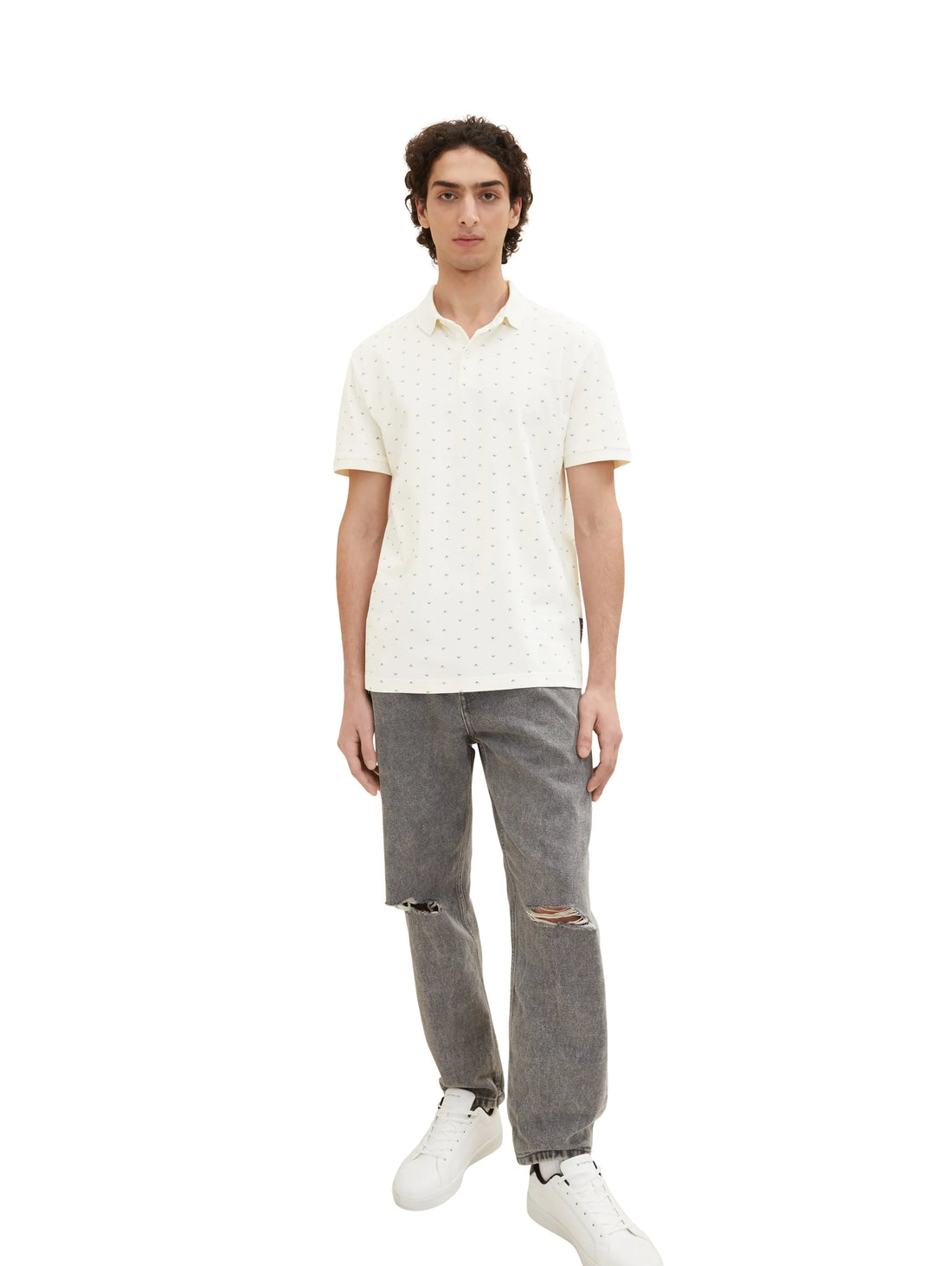 Denim Tom Tailor White Small Shapes Print Men Polo Shirt with an All-Over Print SKU: 1035863_31579 Image 01