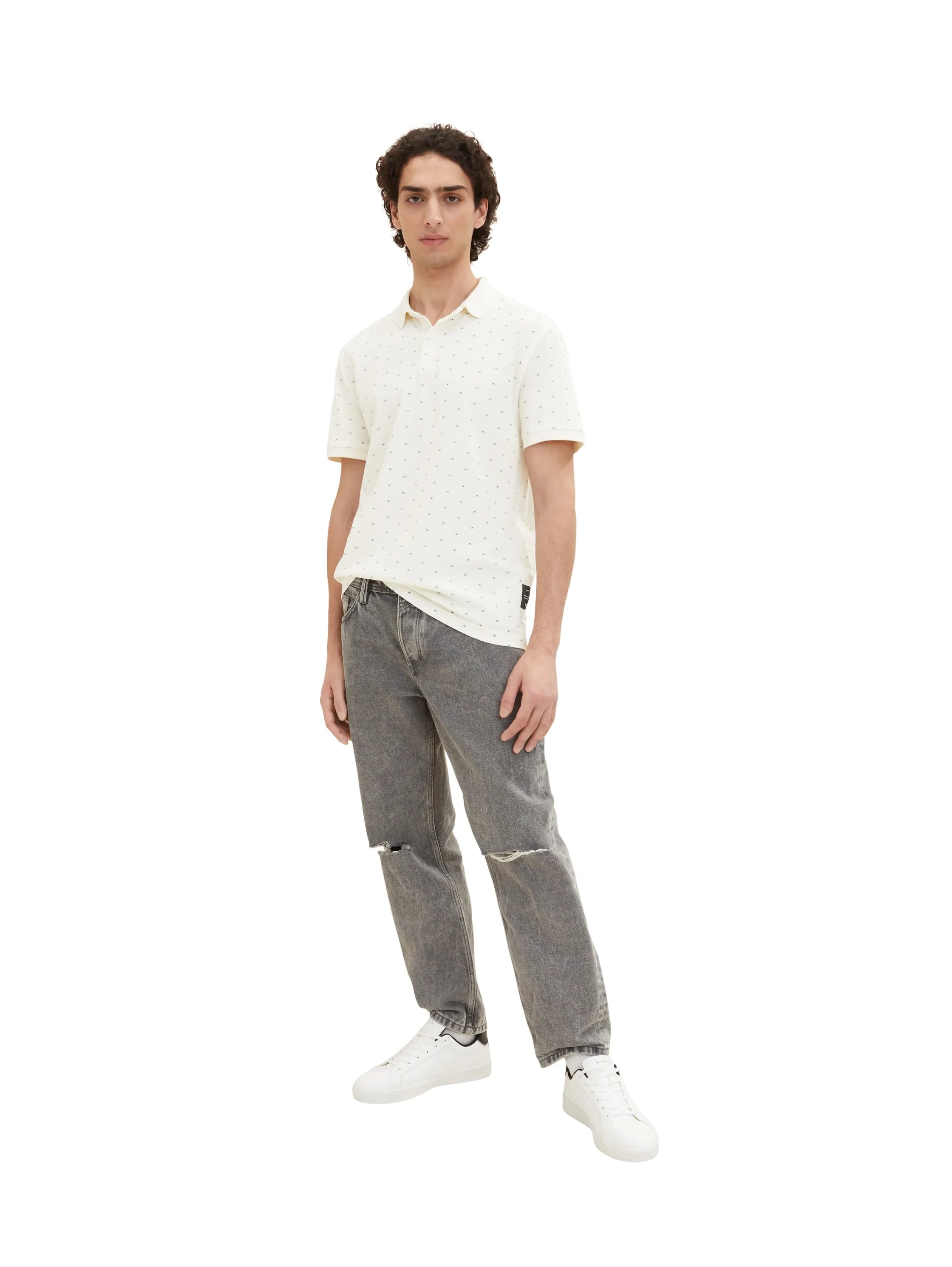 Denim Tom Tailor White Small Shapes Print Men Polo Shirt with an All-Over Print SKU: 1035863_31579 Image 02