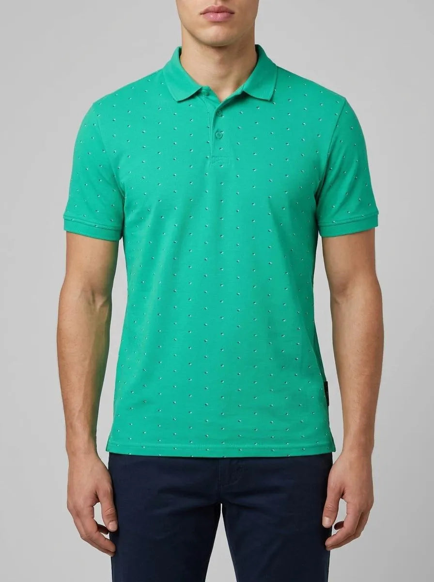 Denim Tom Tailor Green Small Shapes Print Men Polo Shirt with an All-Over Print SKU: 1035863_31581 Image 00