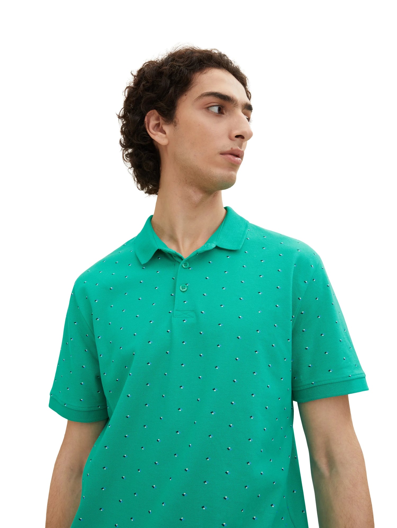 Denim Tom Tailor Green Small Shapes Print Men Polo Shirt with an All-Over Print SKU: 1035863_31581 Image 04