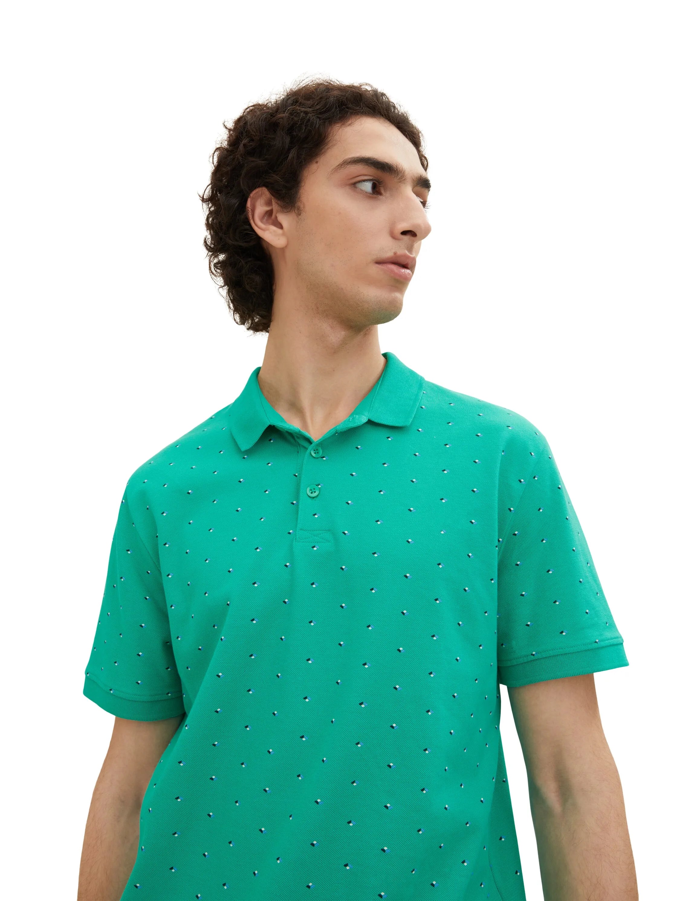 Denim Tom Tailor Green Small Shapes Print Men Polo Shirt with an All-Over Print SKU: 1035863_31581 Image 04