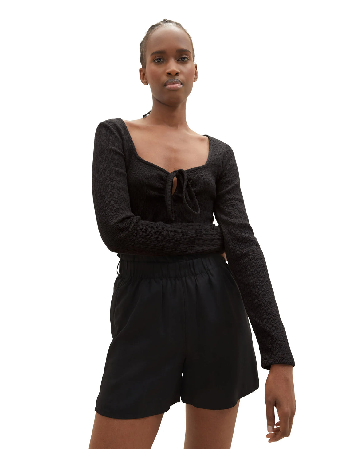 Denim Tom Tailor Deep Black Women Textured Long-Sleeved Shirt SKU: 1035870_14482 Image 01
