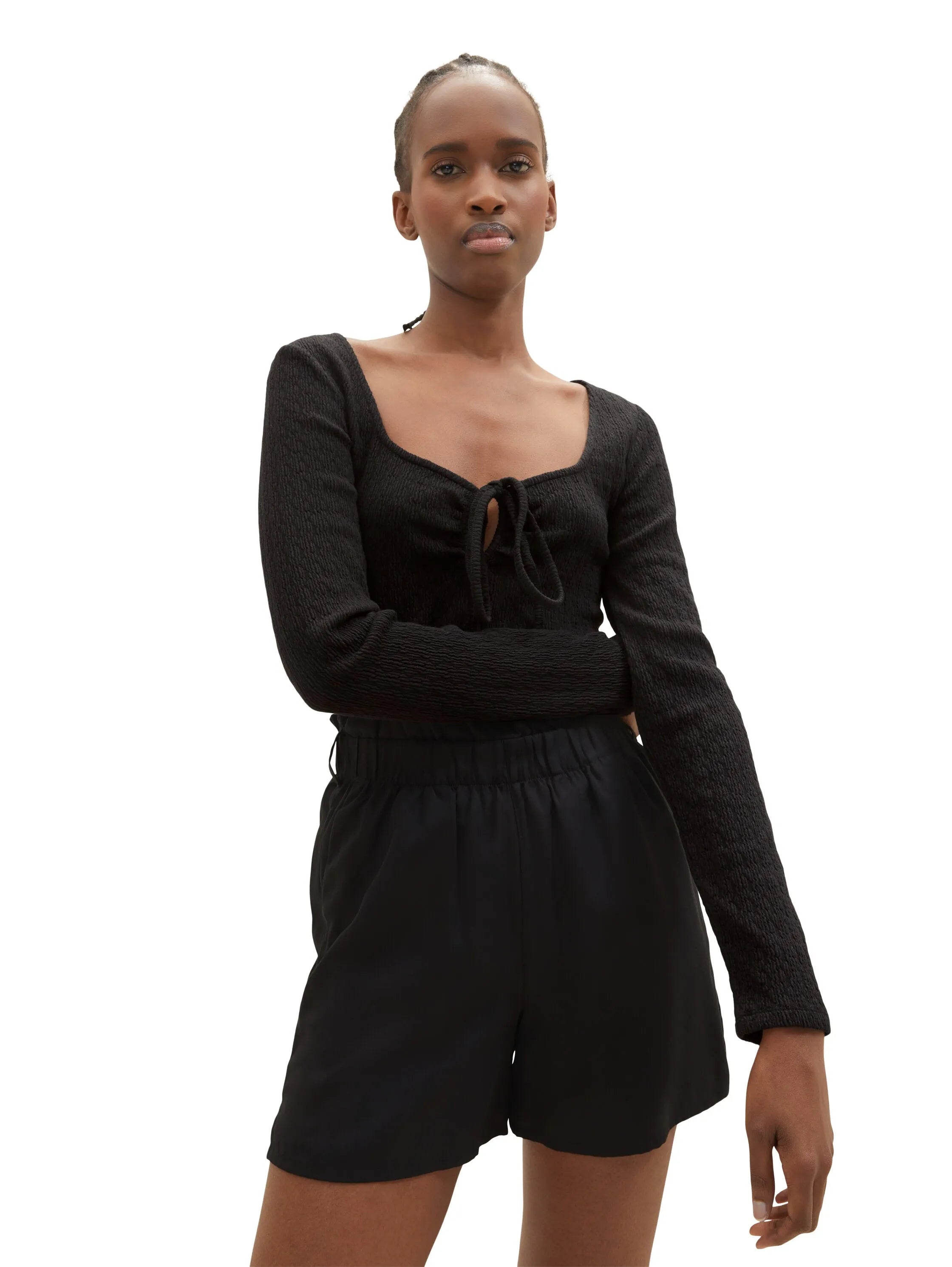 Denim Tom Tailor Deep Black Women Textured Long-Sleeved Shirt SKU: 1035870_14482 Image 01