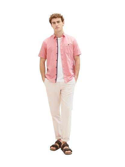 Tom Tailor Red Herringbone Structure Men Short-Sleeved Shirt with a Chest Pocket SKU: 1036213_32167 Image 02