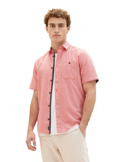 Tom Tailor Red Herringbone Structure Men Short-Sleeved Shirt with a Chest Pocket SKU: 1036213_32167 Image 04