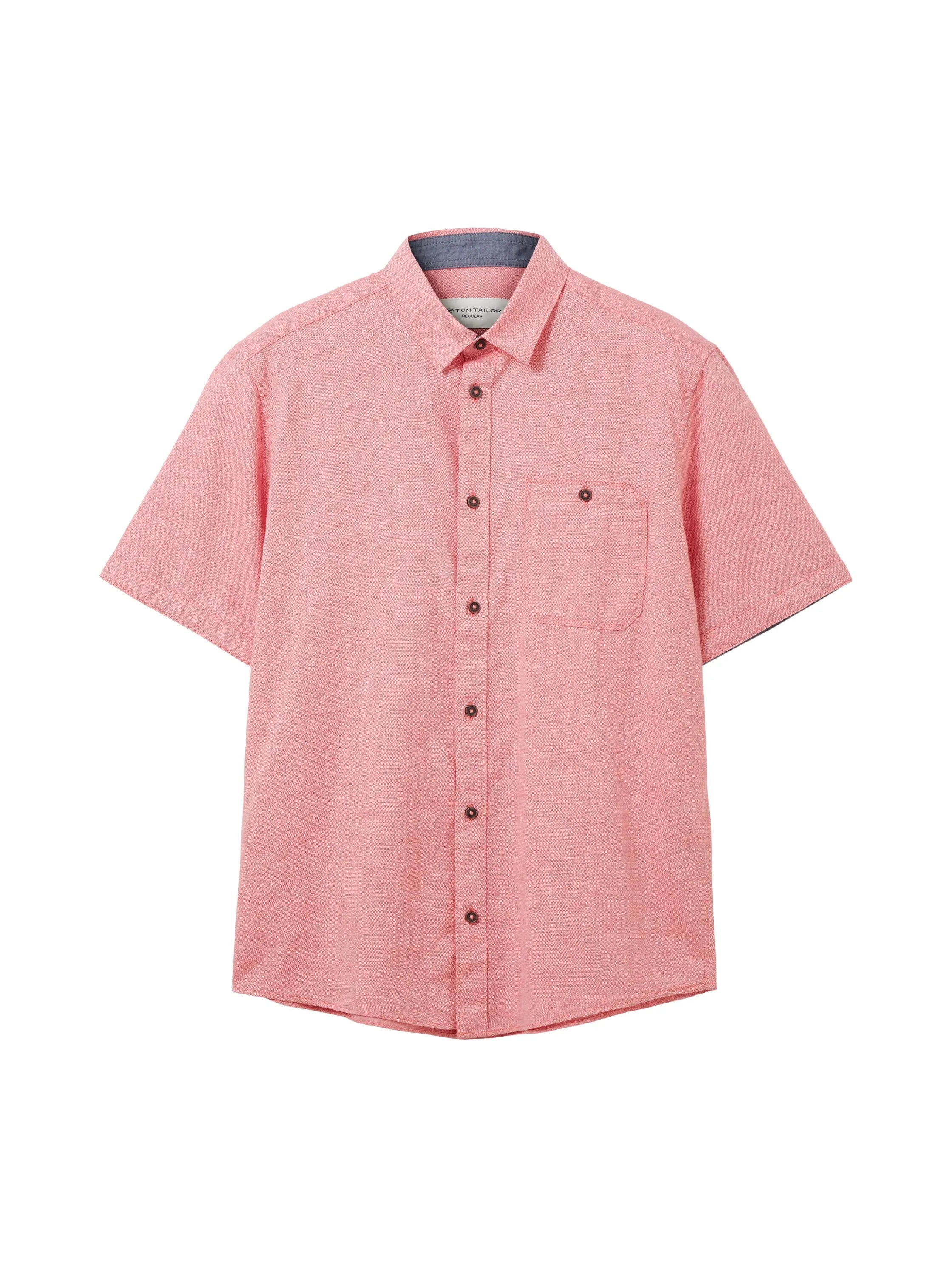 Tom Tailor Red Herringbone Structure Men Short-Sleeved Shirt with a Chest Pocket SKU: 1036213_32167 Image 07