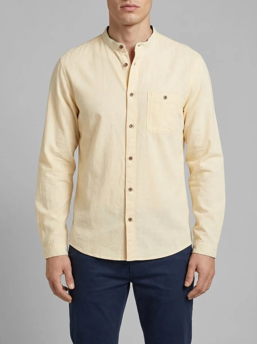 Tom Tailor Yellow Pinstripe Men Textured Shirt SKU: 1036214_31773 Image 00