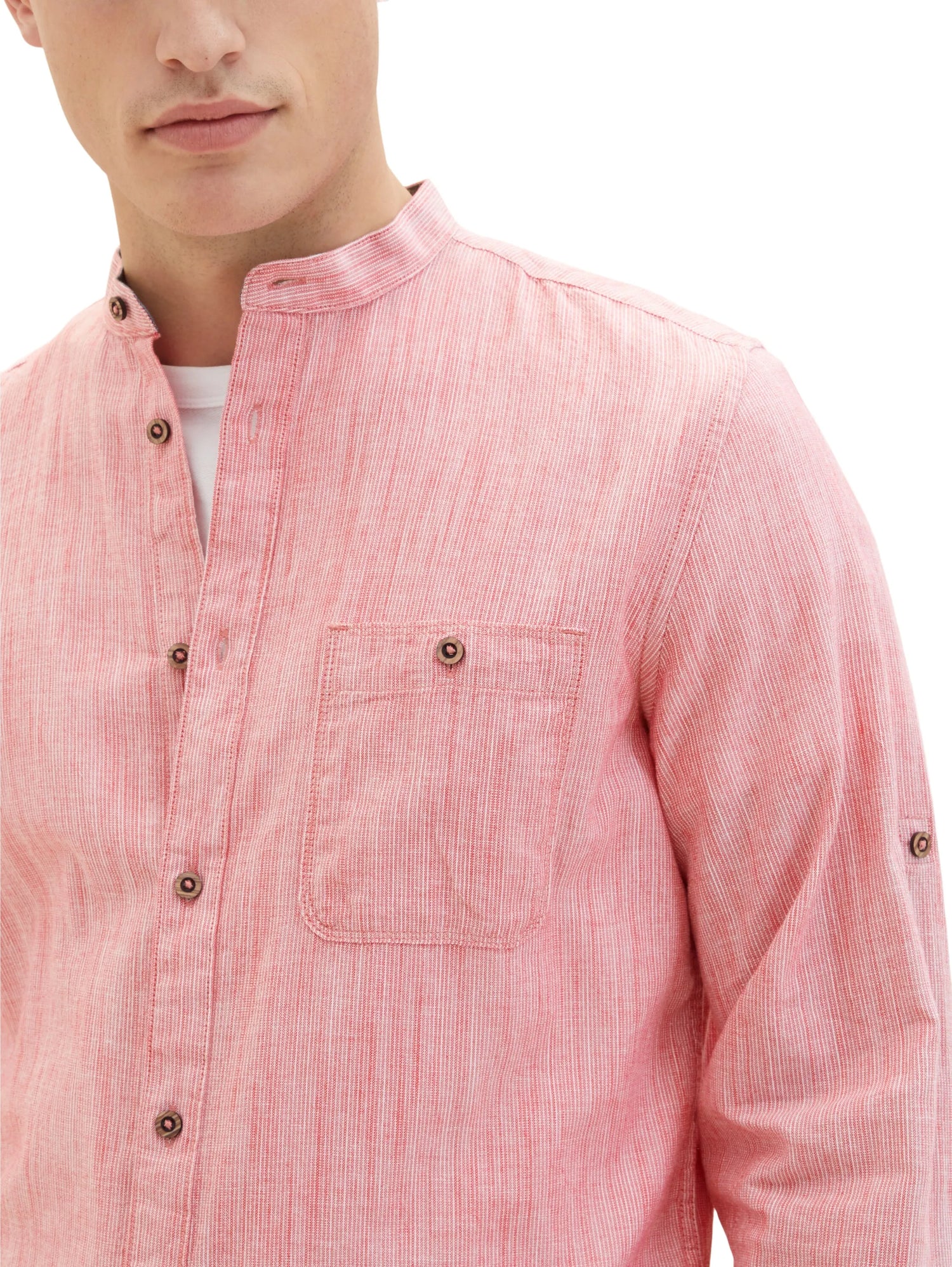Tom Tailor Red Pinstripe Men Textured Shirt SKU: 1036214_31774 Image 02