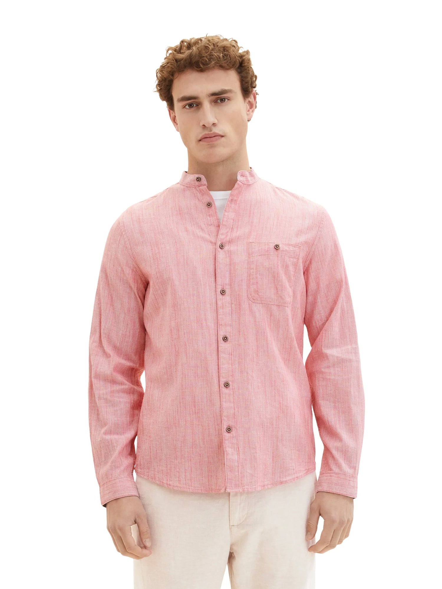 Tom Tailor Red Pinstripe Men Textured Shirt SKU: 1036214_31774 Image 04