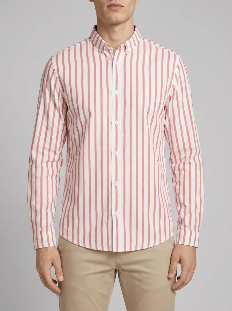 Tom Tailor Red Off White Stripe Men Gestreiftes Hemd SKU: 1036219_31787 Image 00