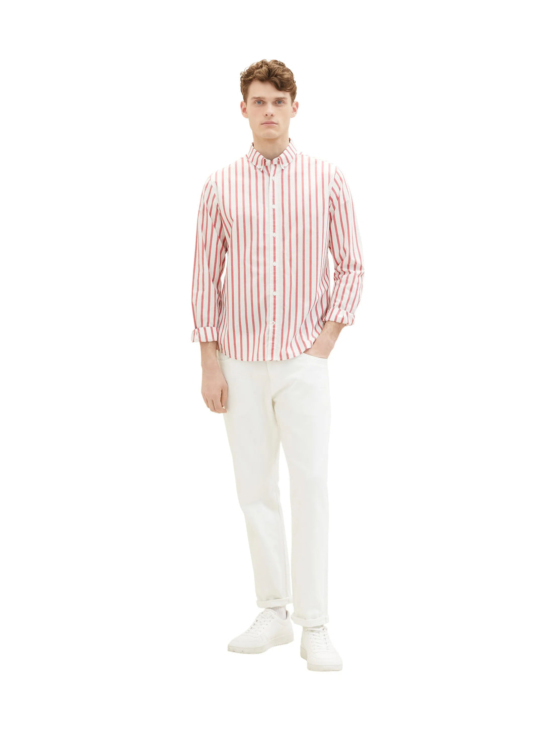 Tom Tailor Red Off White Stripe Men Gestreiftes Hemd SKU: 1036219_31787 Image 01