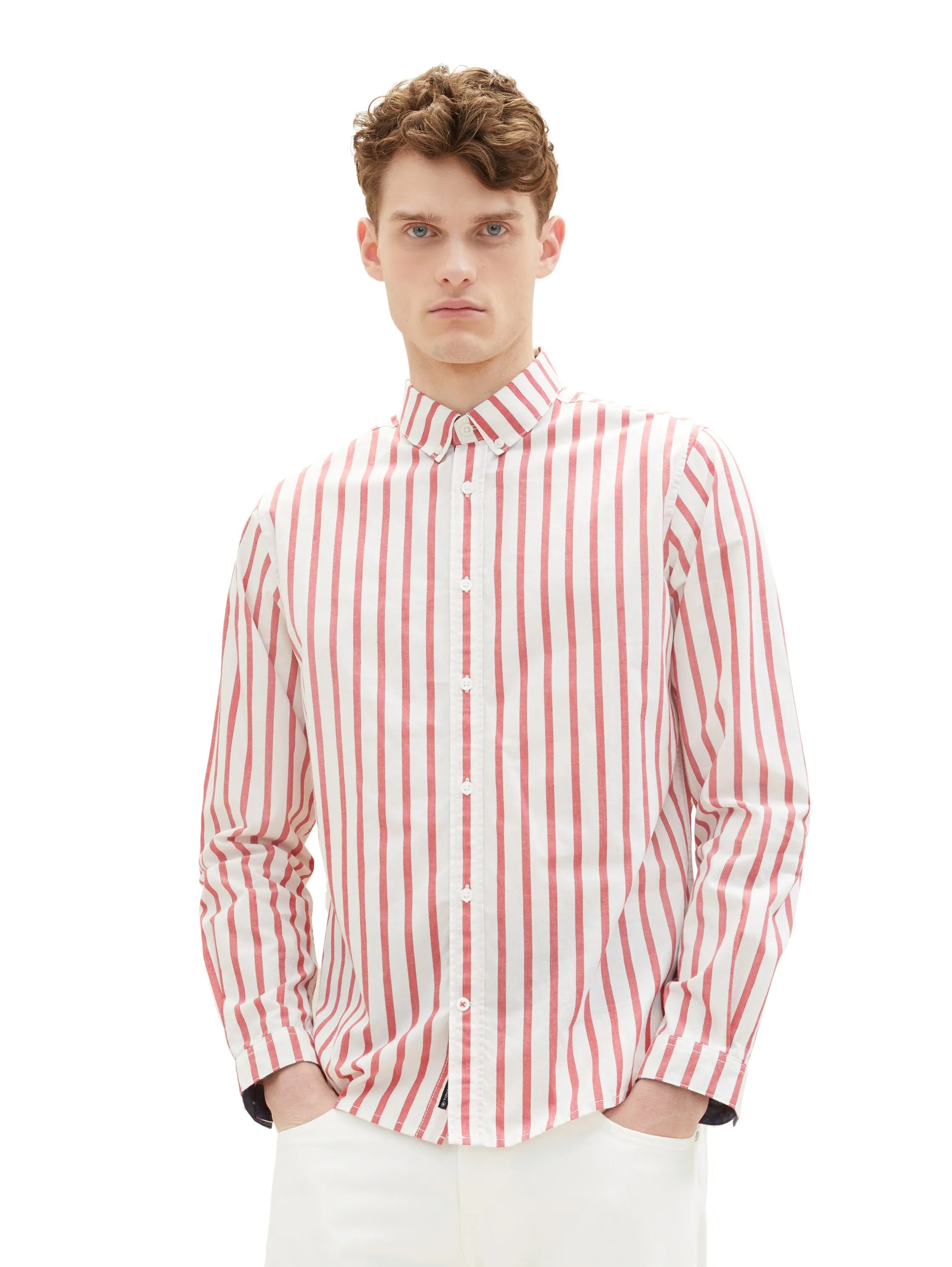 Tom Tailor Red Off White Stripe Men Gestreiftes Hemd SKU: 1036219_31787 Image 05