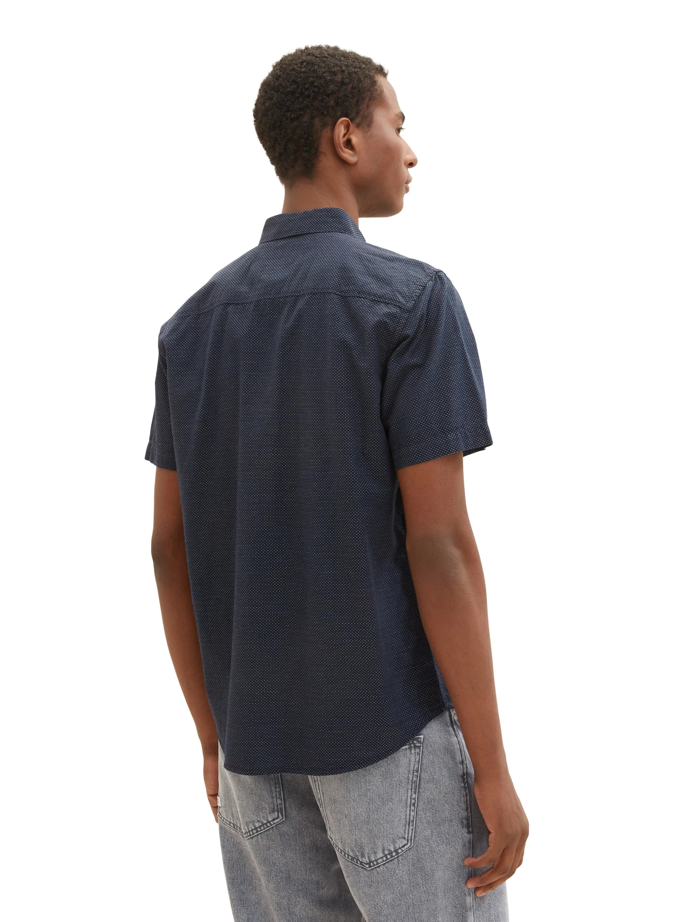 Tom Tailor Navy Colourful Dots Structure Men Regular Fit Short-Sleeved Dress Shirt SKU: 1036225_31819 Image 03
