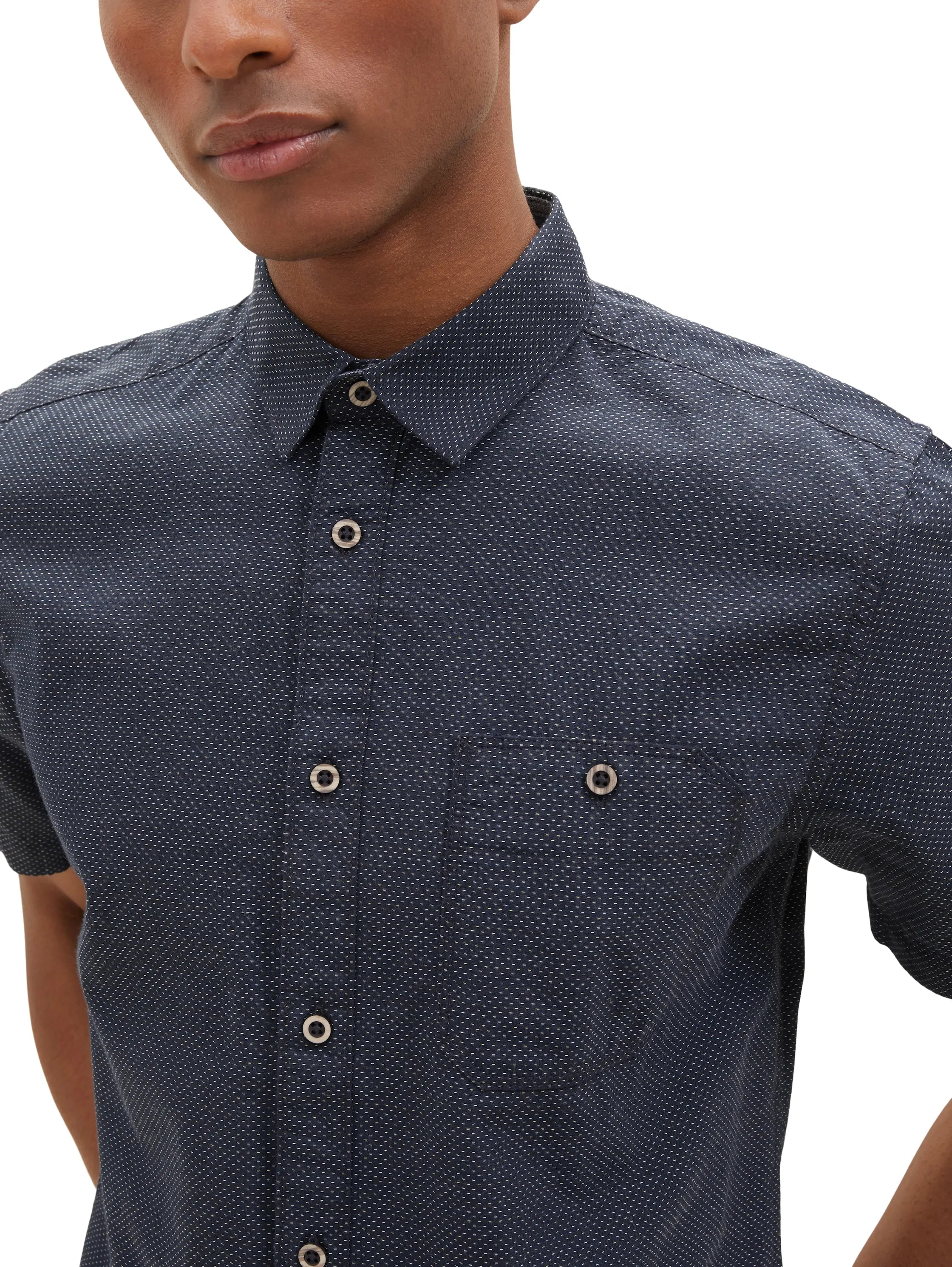 Tom Tailor Navy Colourful Dots Structure Men Regular Fit Short-Sleeved Dress Shirt SKU: 1036225_31819 Image 04