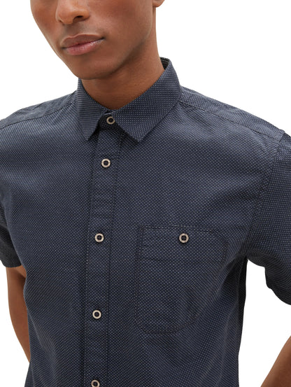 Tom Tailor Navy Colourful Dots Structure Men Regular Fit Short-Sleeved Dress Shirt SKU: 1036225_31819 Image 04