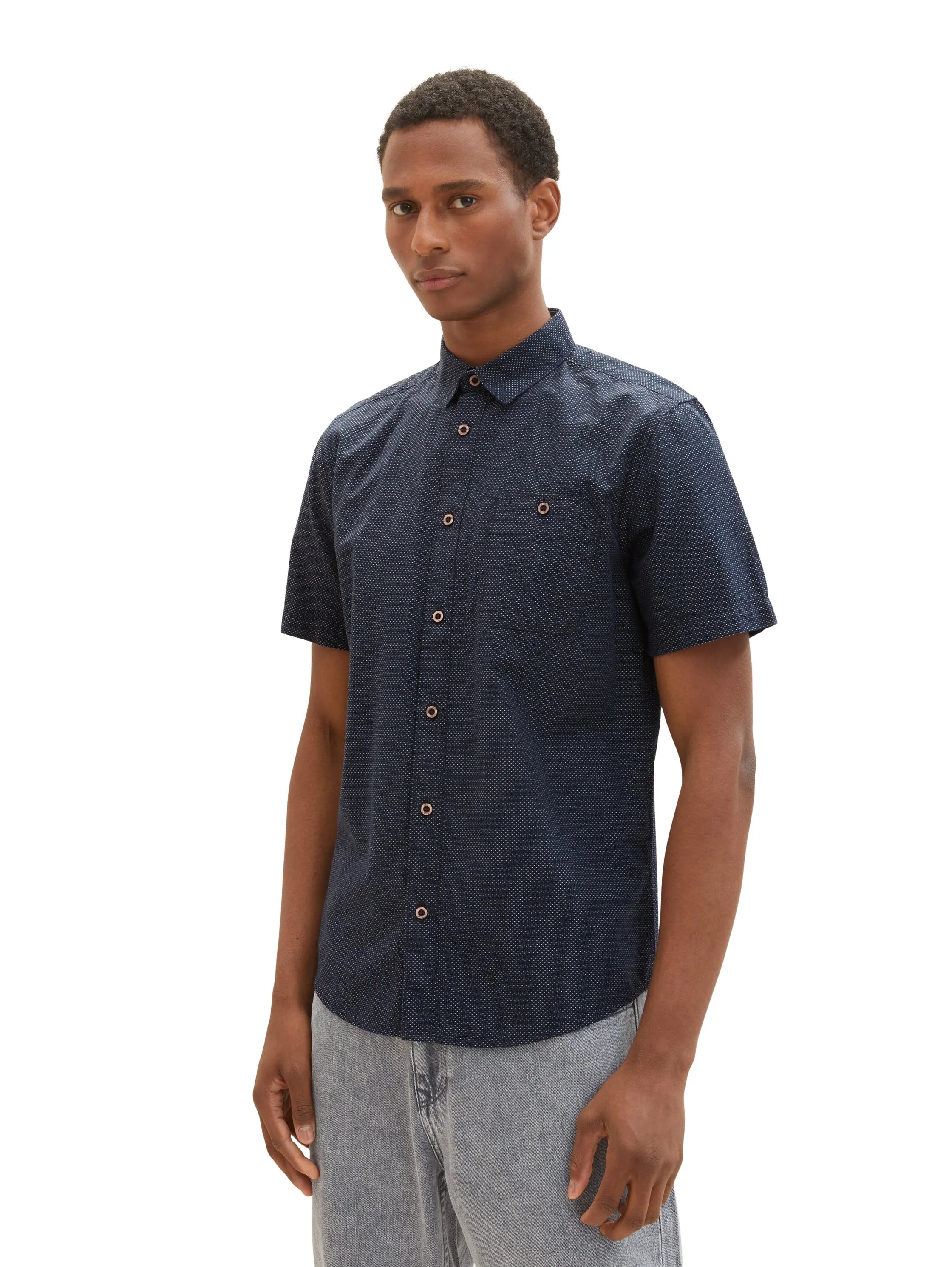 Tom Tailor Navy Colourful Dots Structure Men Regular Fit Short-Sleeved Dress Shirt SKU: 1036225_31819 Image 05
