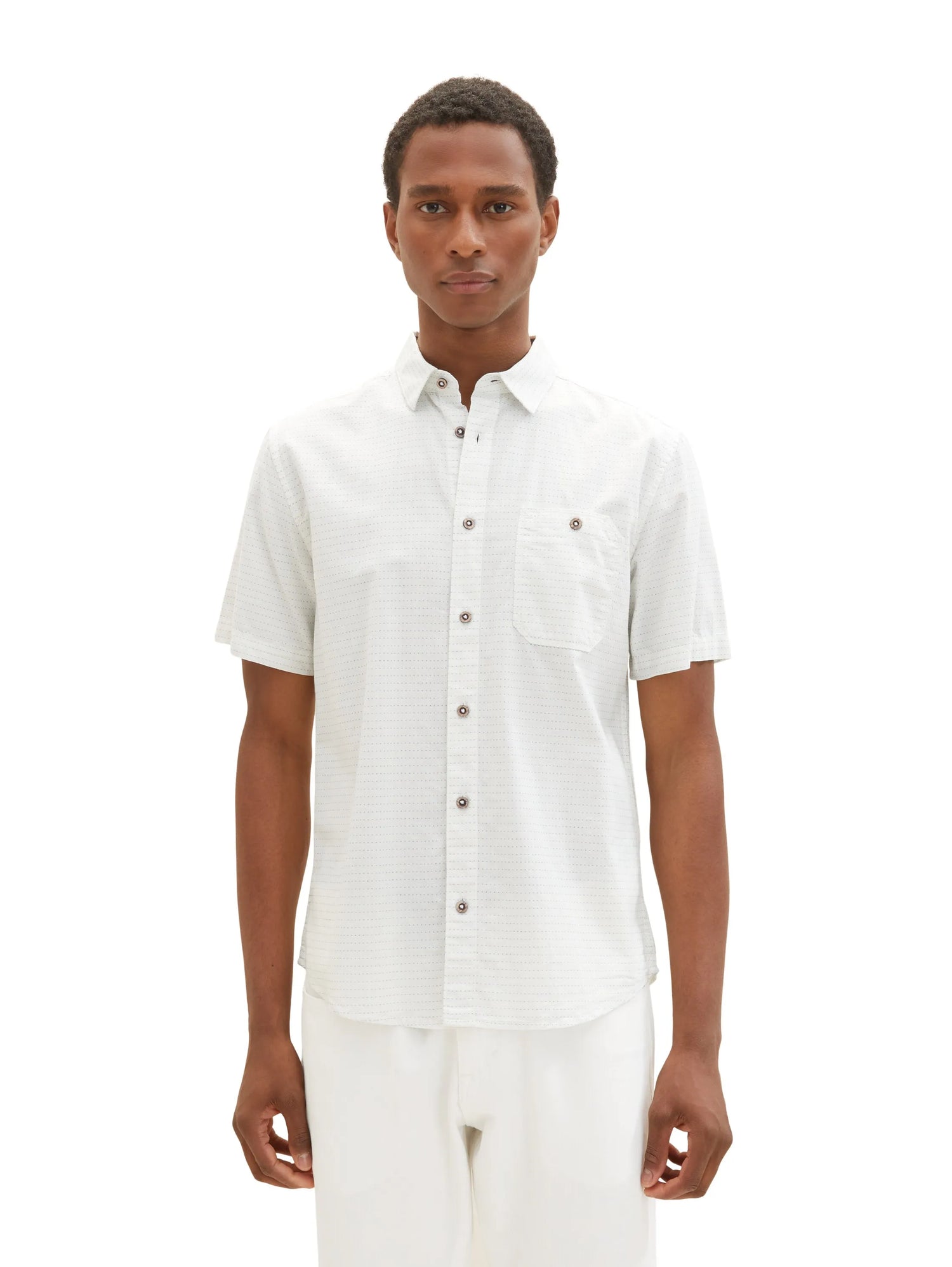Tom Tailor White Colourful Dots Structure Men Regular Fit Short-Sleeved Dress Shirt SKU: 1036225_31820 Image 04