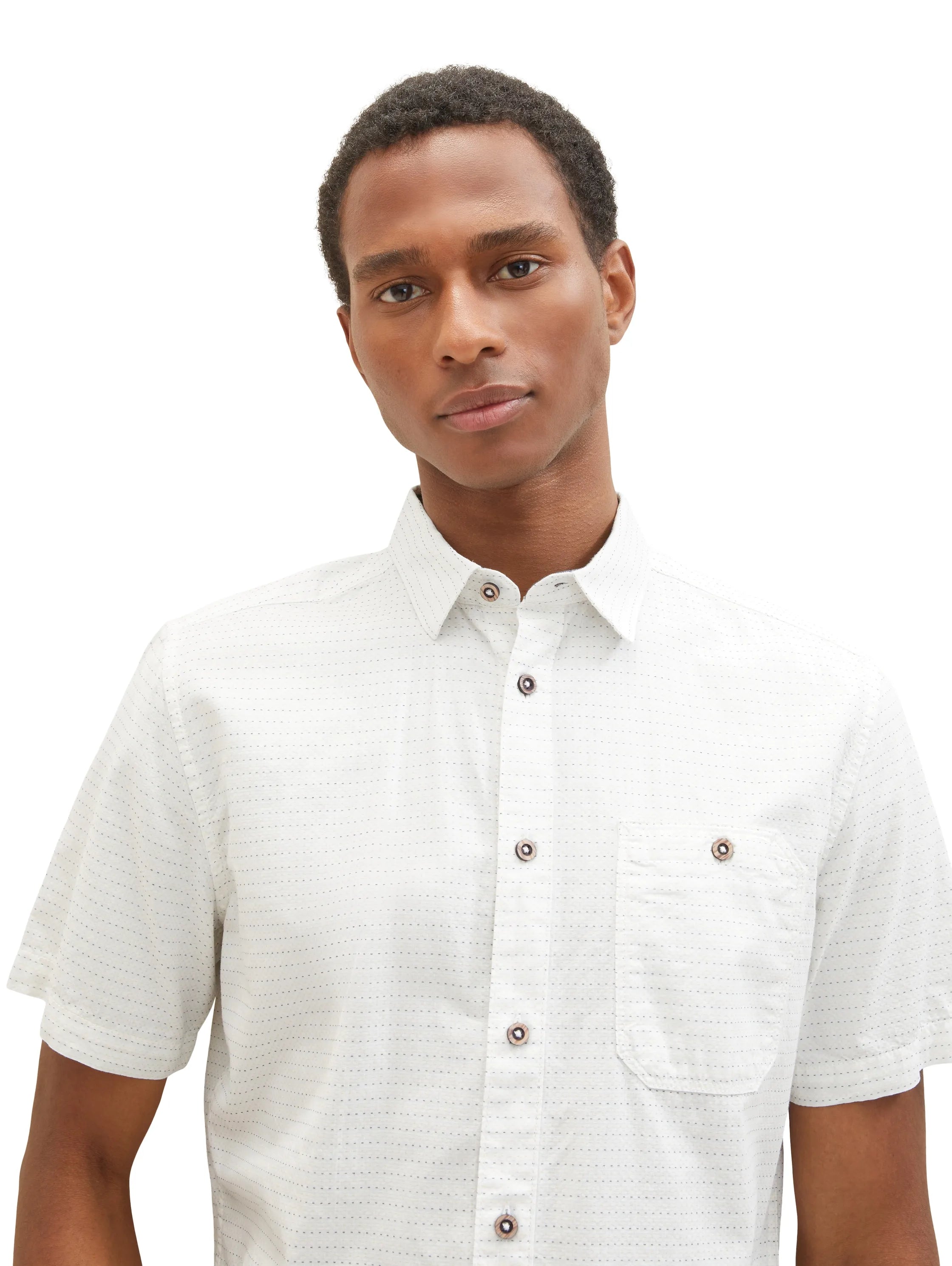 Tom Tailor White Colourful Dots Structure Men Regular Fit Short-Sleeved Dress Shirt SKU: 1036225_31820 Image 05
