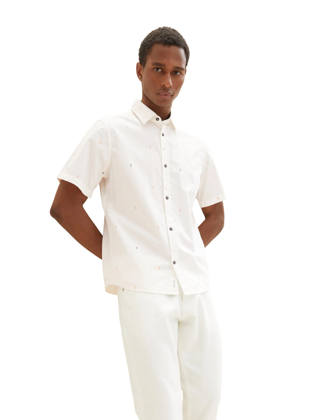 Tom Tailor Off White Scattered Design Men Short-Sleeved Shirt with a Kent Collar SKU: 1036234_31844 Image 01