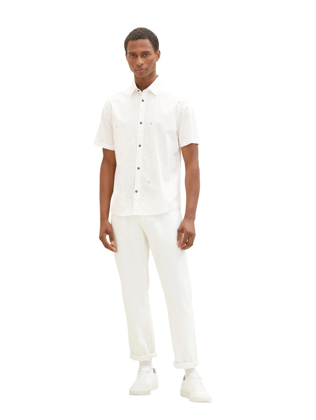Tom Tailor Off White Scattered Design Men Short-Sleeved Shirt with a Kent Collar SKU: 1036234_31844 Image 02