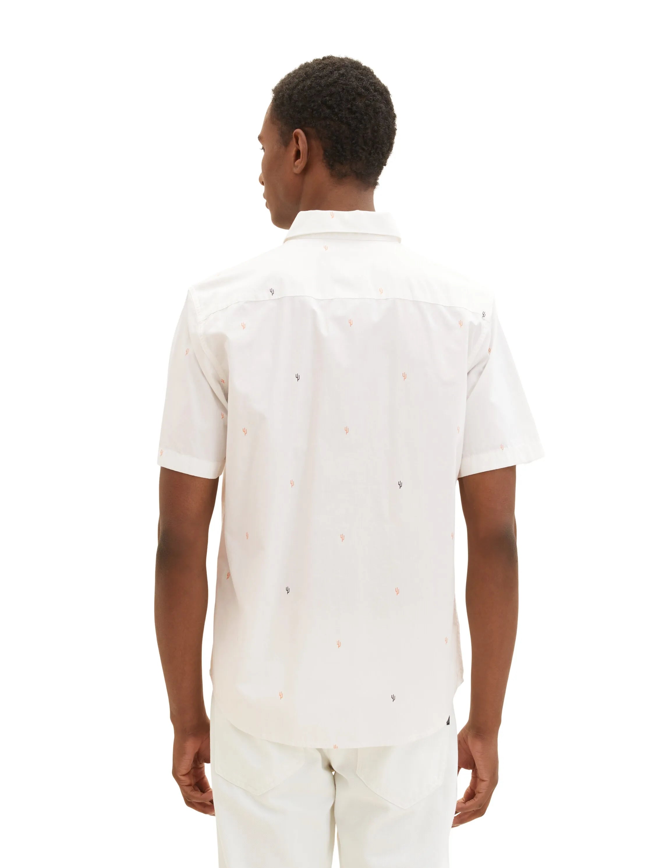Tom Tailor Off White Scattered Design Men Short-Sleeved Shirt with a Kent Collar SKU: 1036234_31844 Image 03