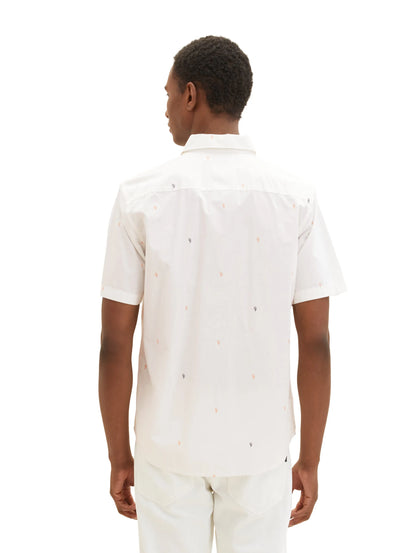 Tom Tailor Off White Scattered Design Men Short-Sleeved Shirt with a Kent Collar SKU: 1036234_31844 Image 03