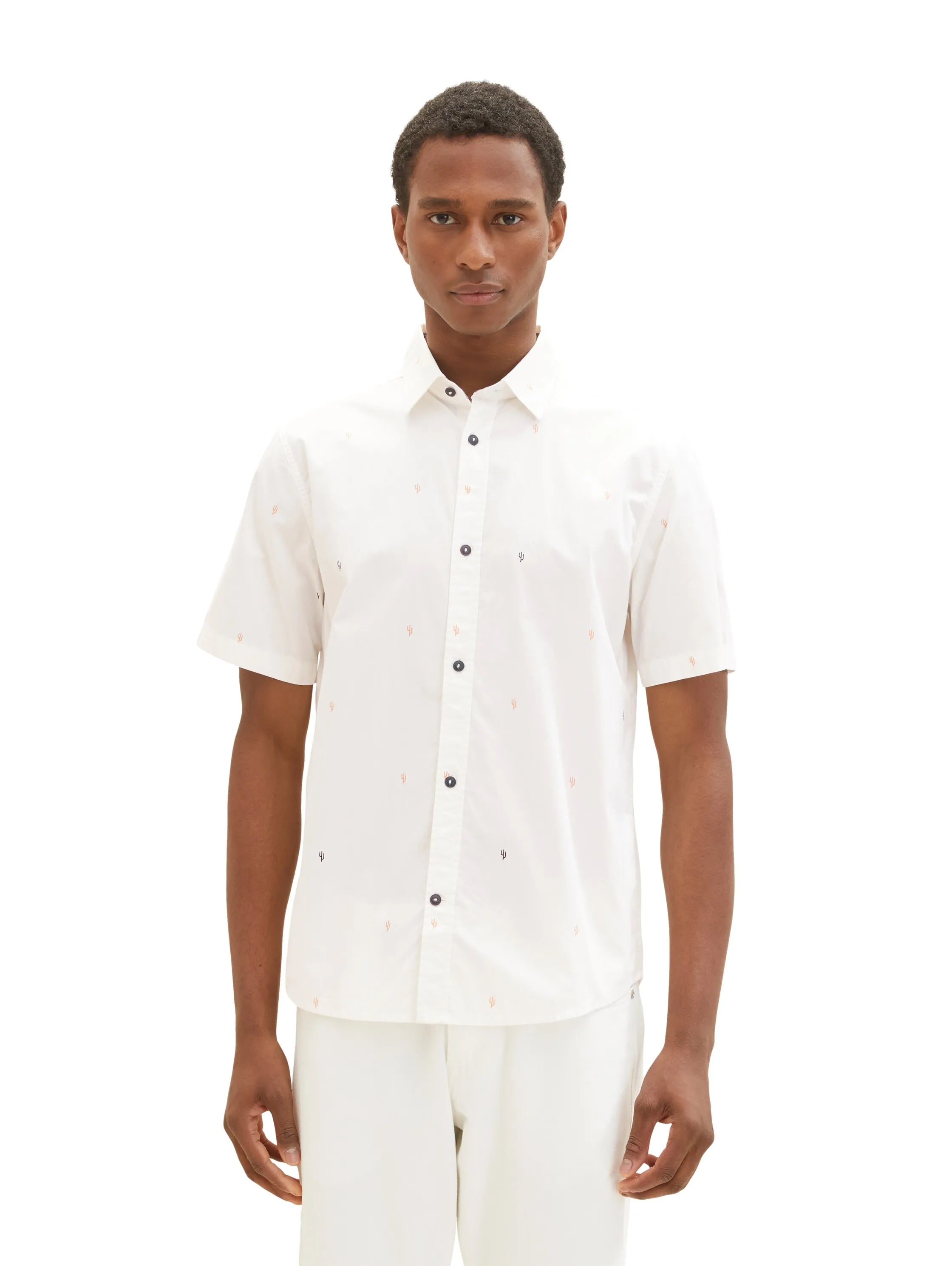 Tom Tailor Off White Scattered Design Men Short-Sleeved Shirt with a Kent Collar SKU: 1036234_31844 Image 04