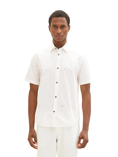 Tom Tailor Off White Scattered Design Men Short-Sleeved Shirt with a Kent Collar SKU: 1036234_31844 Image 04