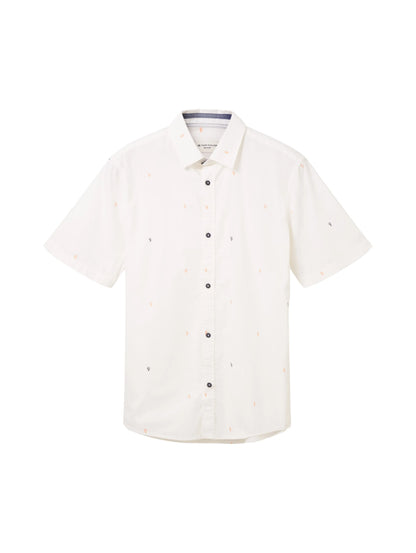 Tom Tailor Off White Scattered Design Men Short-Sleeved Shirt with a Kent Collar SKU: 1036234_31844 Image 07
