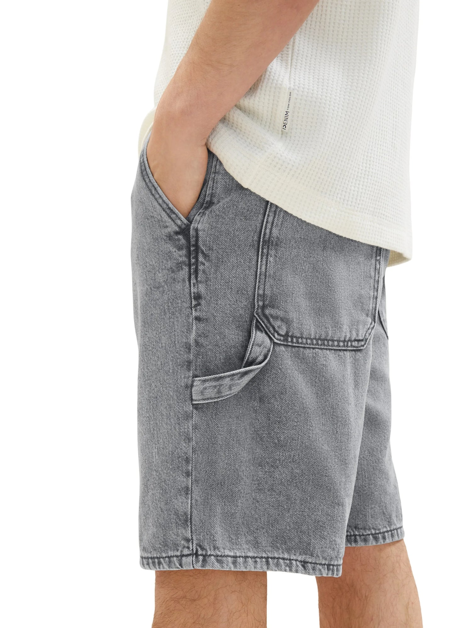 Denim Tom Tailor Used Bleached Grey Denim Men Loose-Fit Denim Shorts SKU: 1036265_10217 Image 05