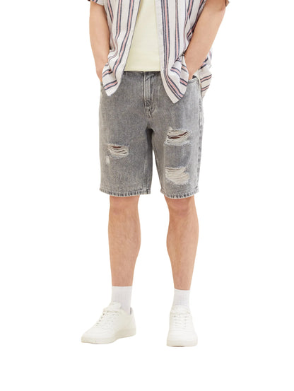 Denim Tom Tailor Destroyed Mid Stone Grey Denim Men Loose-Fit Shorts SKU: 1036267_10223 Image 01