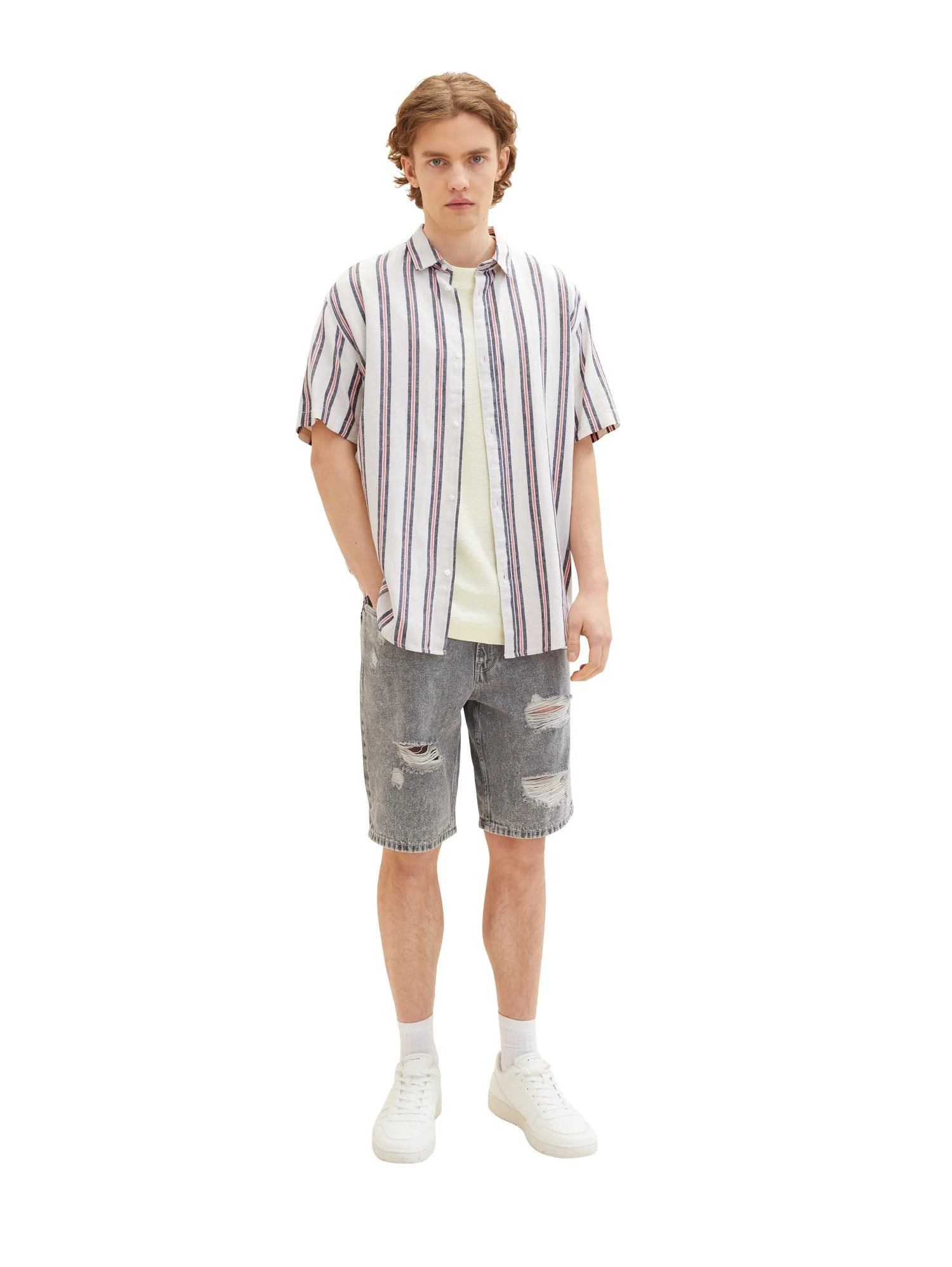 Denim Tom Tailor Destroyed Mid Stone Grey Denim Men Loose-Fit Shorts SKU: 1036267_10223 Image 03