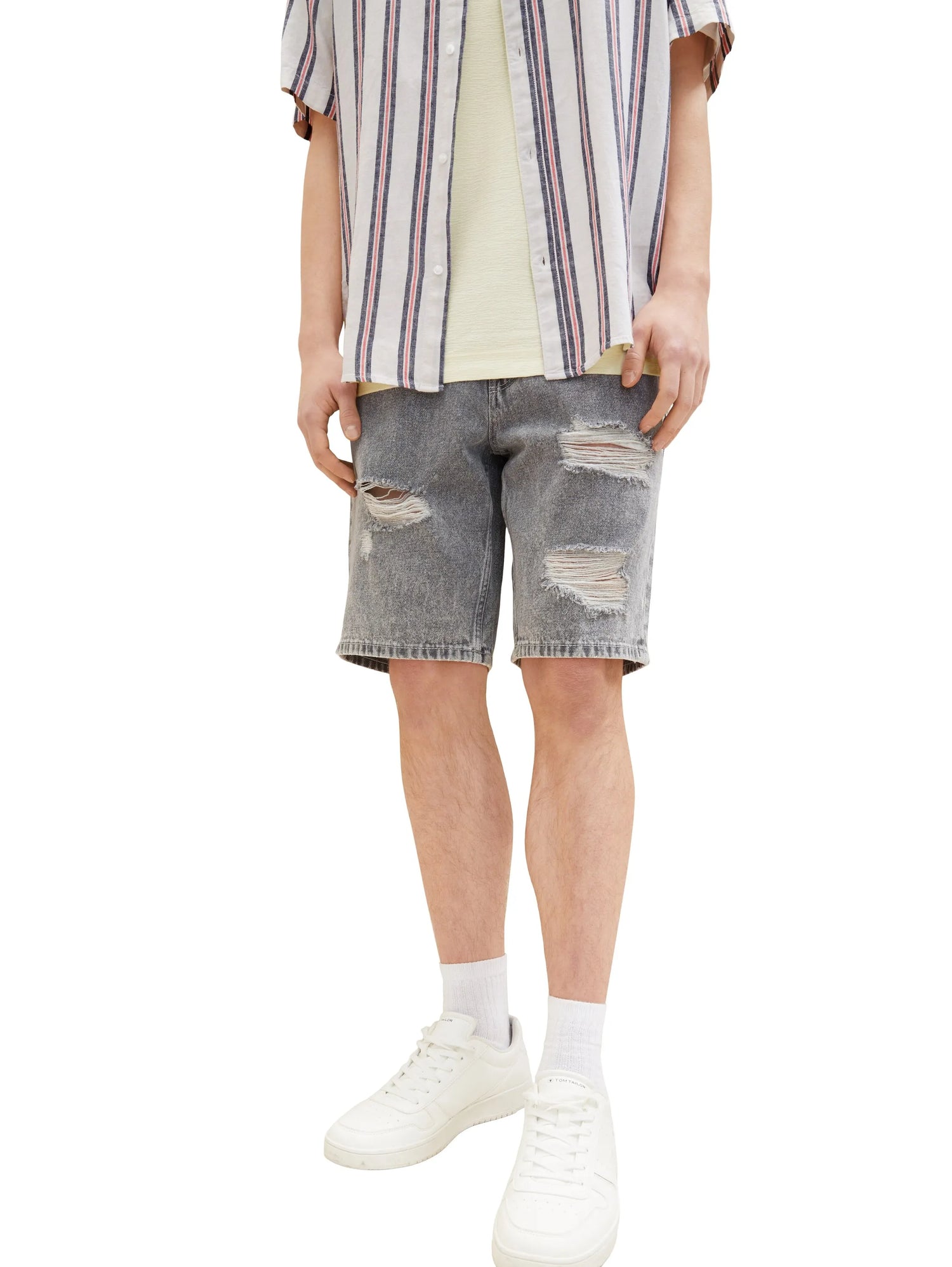 Denim Tom Tailor Destroyed Mid Stone Grey Denim Men Loose-Fit Shorts SKU: 1036267_10223 Image 05