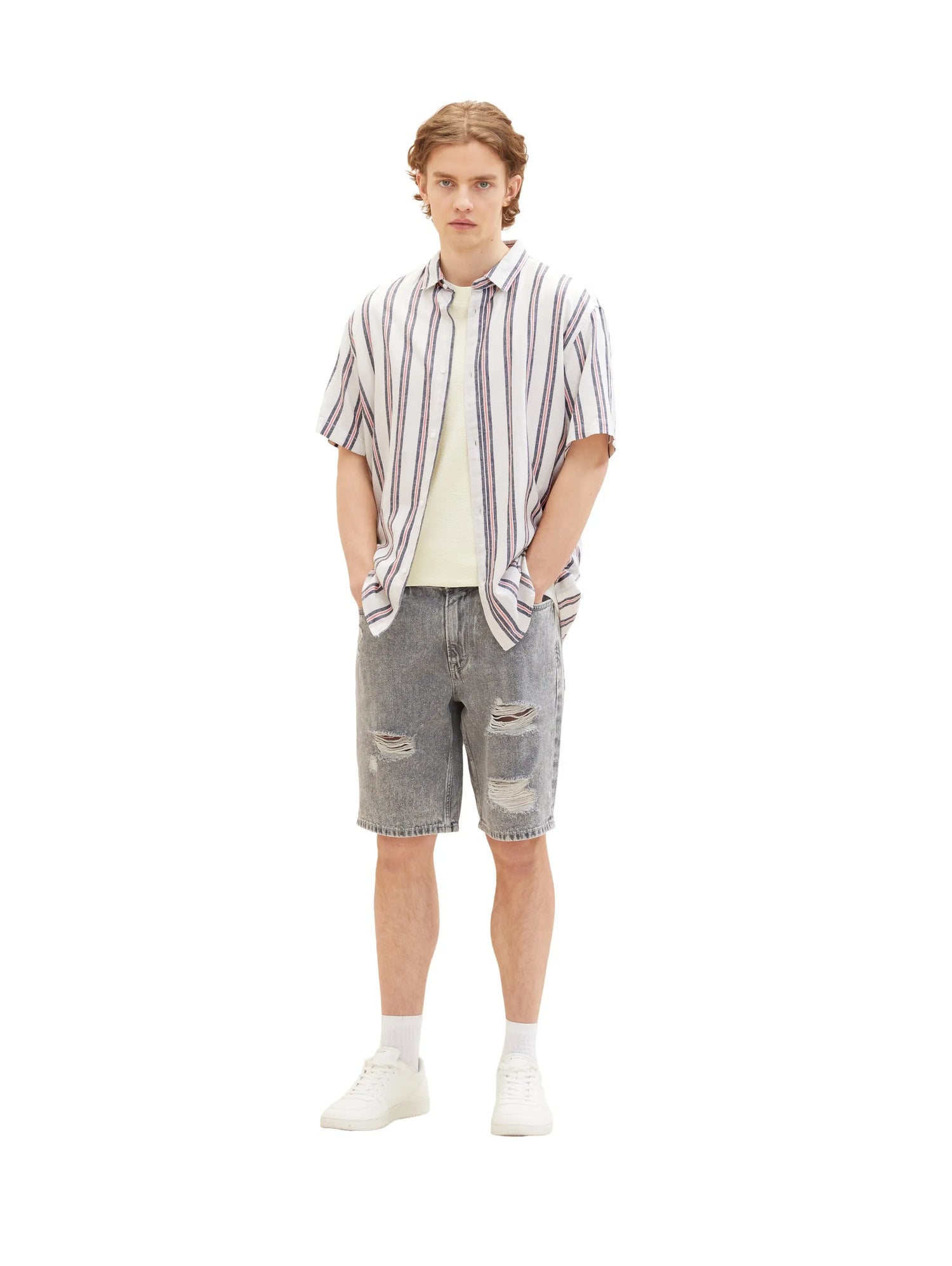 Denim Tom Tailor Destroyed Mid Stone Grey Denim Men Loose-Fit Shorts SKU: 1036267_10223 Image 06