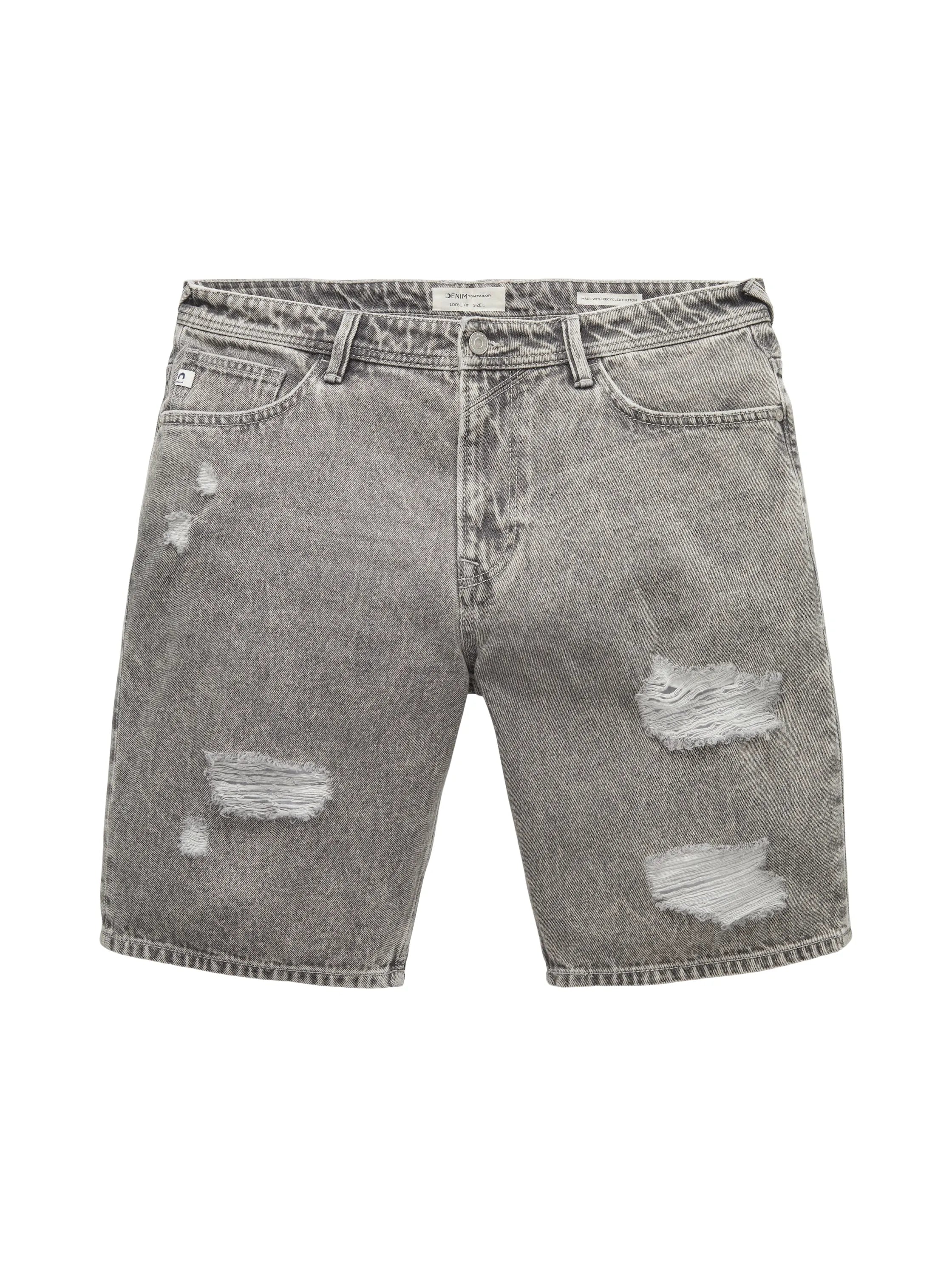 Denim Tom Tailor Destroyed Mid Stone Grey Denim Men Loose-Fit Shorts SKU: 1036267_10223 Image 08