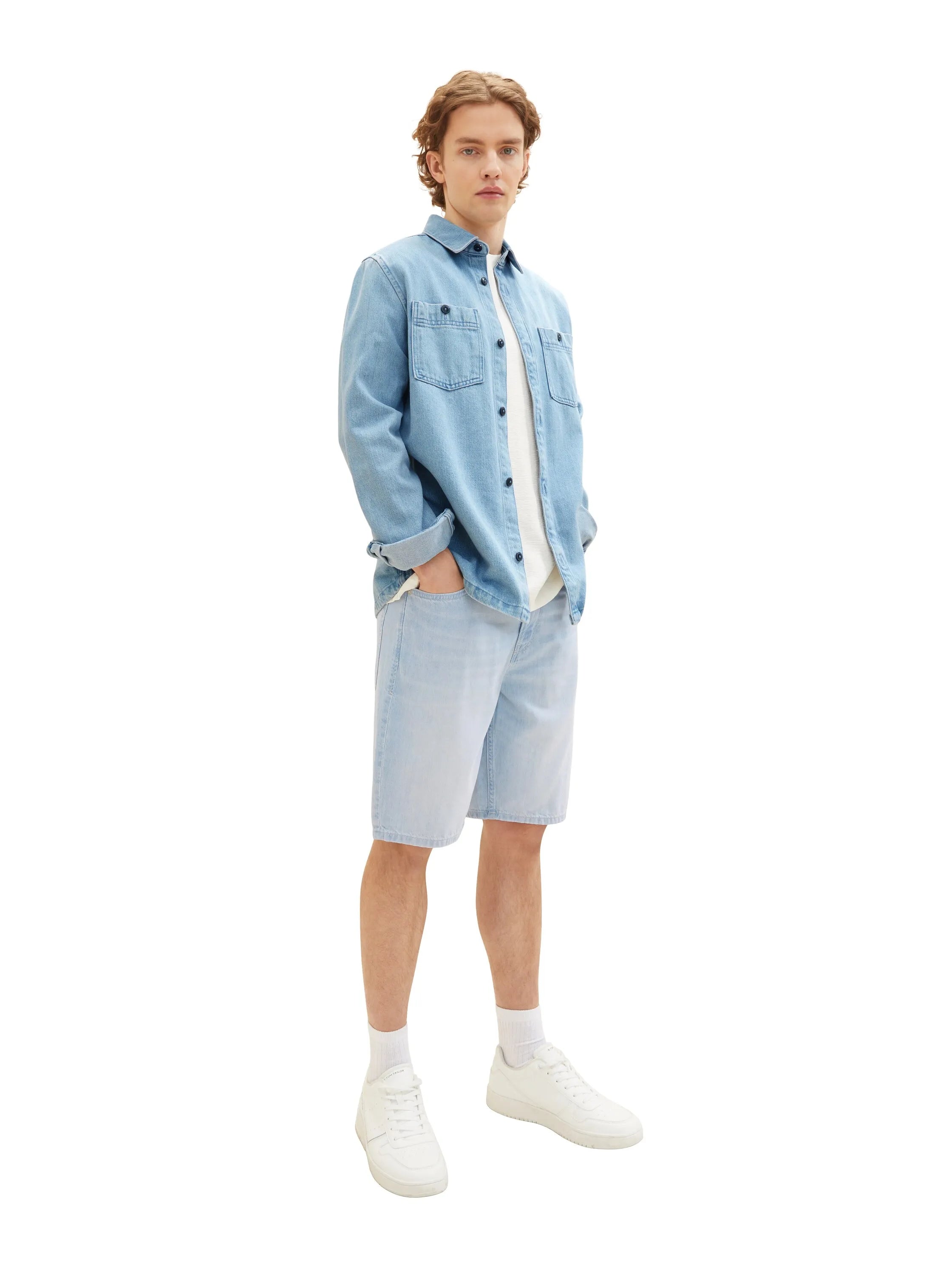 Denim Tom Tailor Used Bleached Blue Denim Men Loose Fit Denim Shorts SKU: 1036270_10117 Image 03