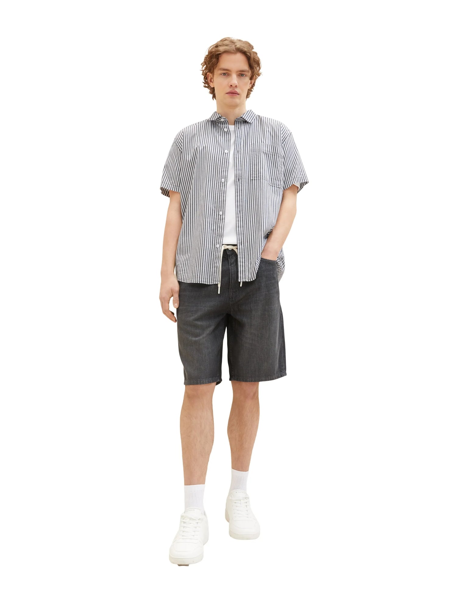 Denim Tom Tailor Used Dark Stone Grey Denim Men Loose Fit Denim Shorts SKU: 1036270_10220 Image 03