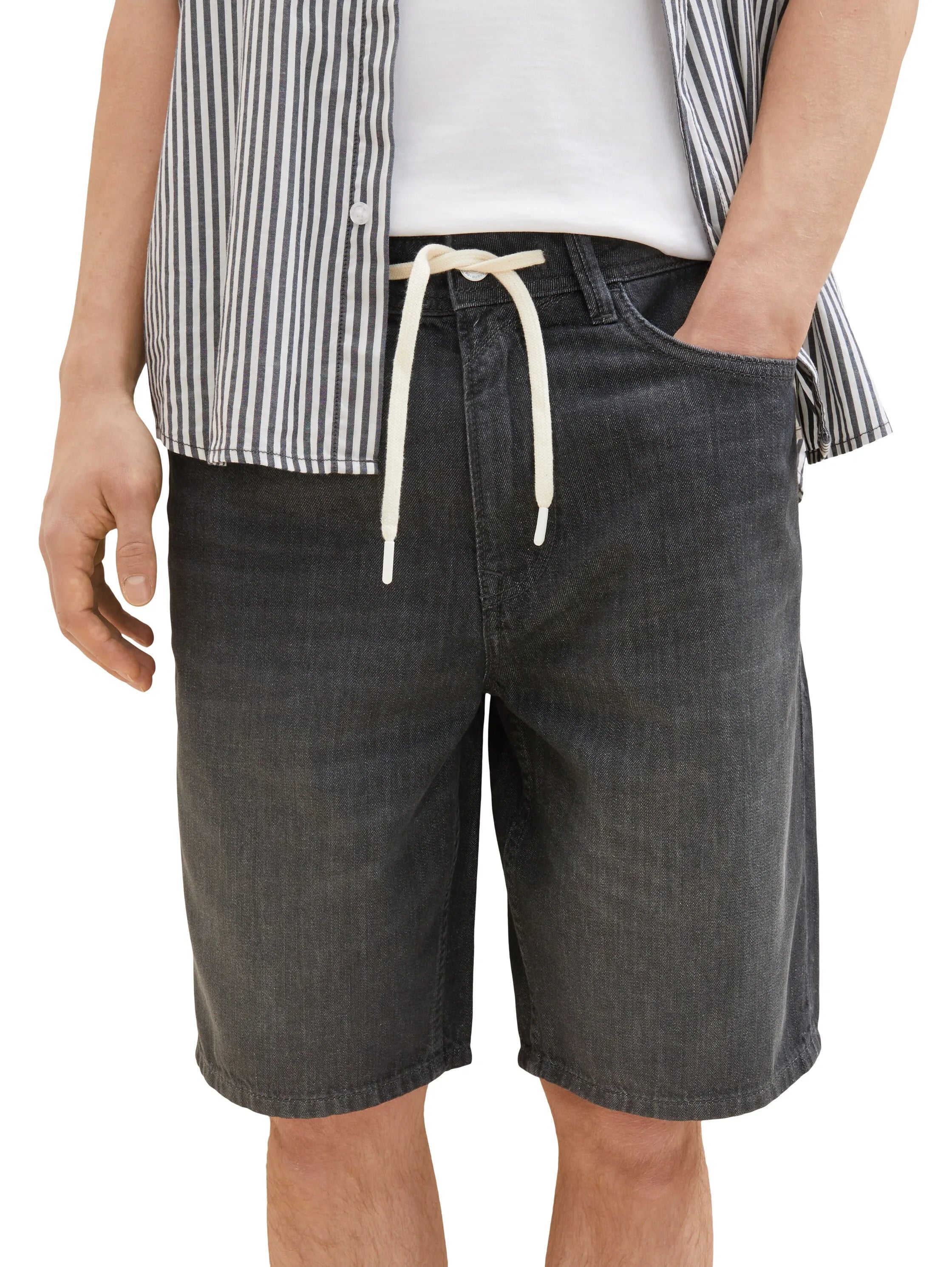 Denim Tom Tailor Used Dark Stone Grey Denim Men Loose Fit Denim Shorts SKU: 1036270_10220 Image 05