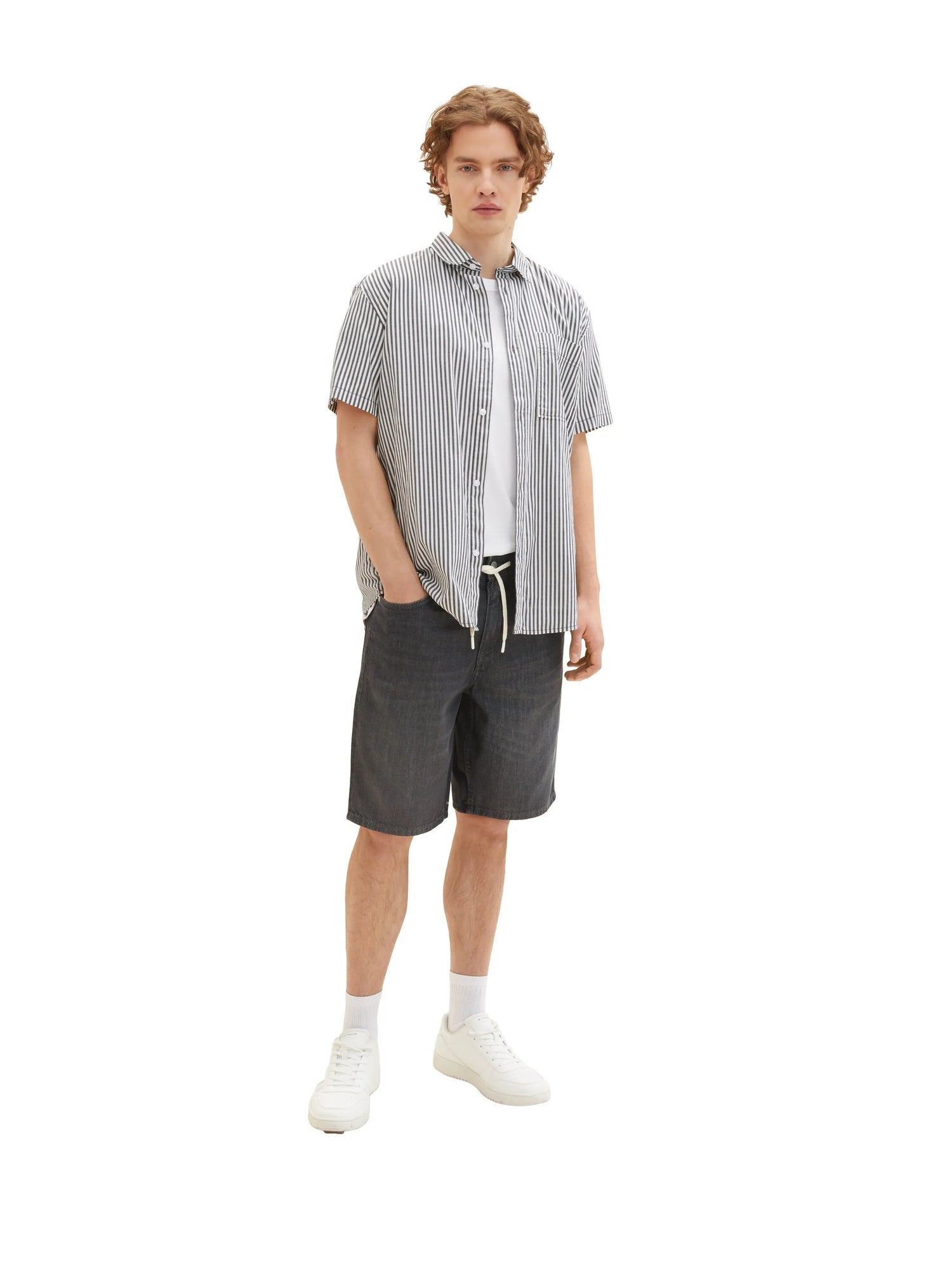 Denim Tom Tailor Used Dark Stone Grey Denim Men Loose Fit Denim Shorts SKU: 1036270_10220 Image 06