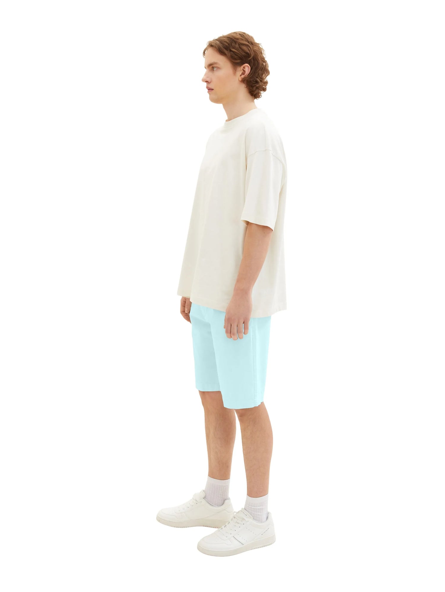 Denim Tom Tailor Turquoise White Chambray Men Regular Fit Chinos SKU: 1036287_32161 Image 03