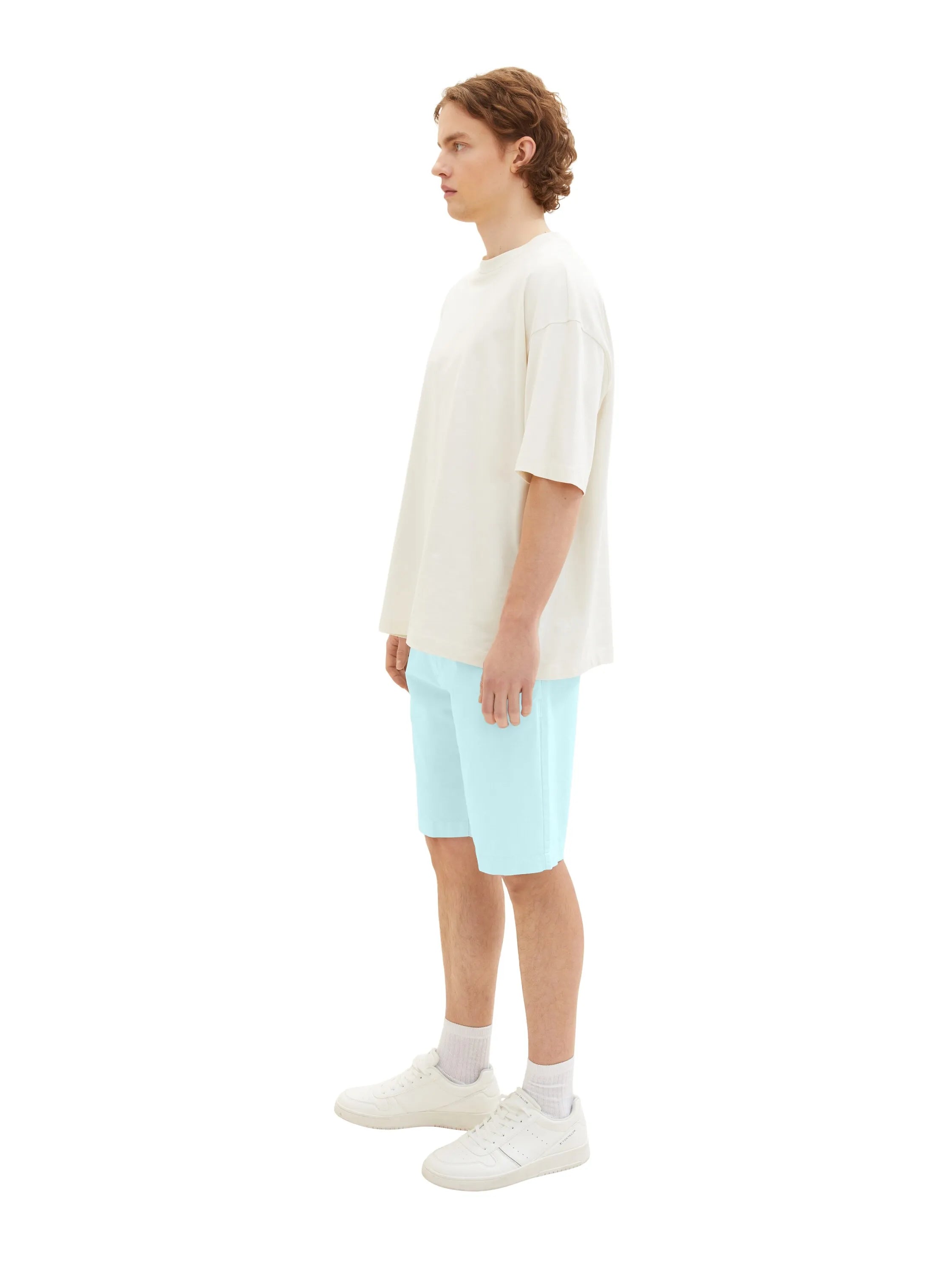Denim Tom Tailor Turquoise White Chambray Men Regular Fit Chinos SKU: 1036287_32161 Image 03
