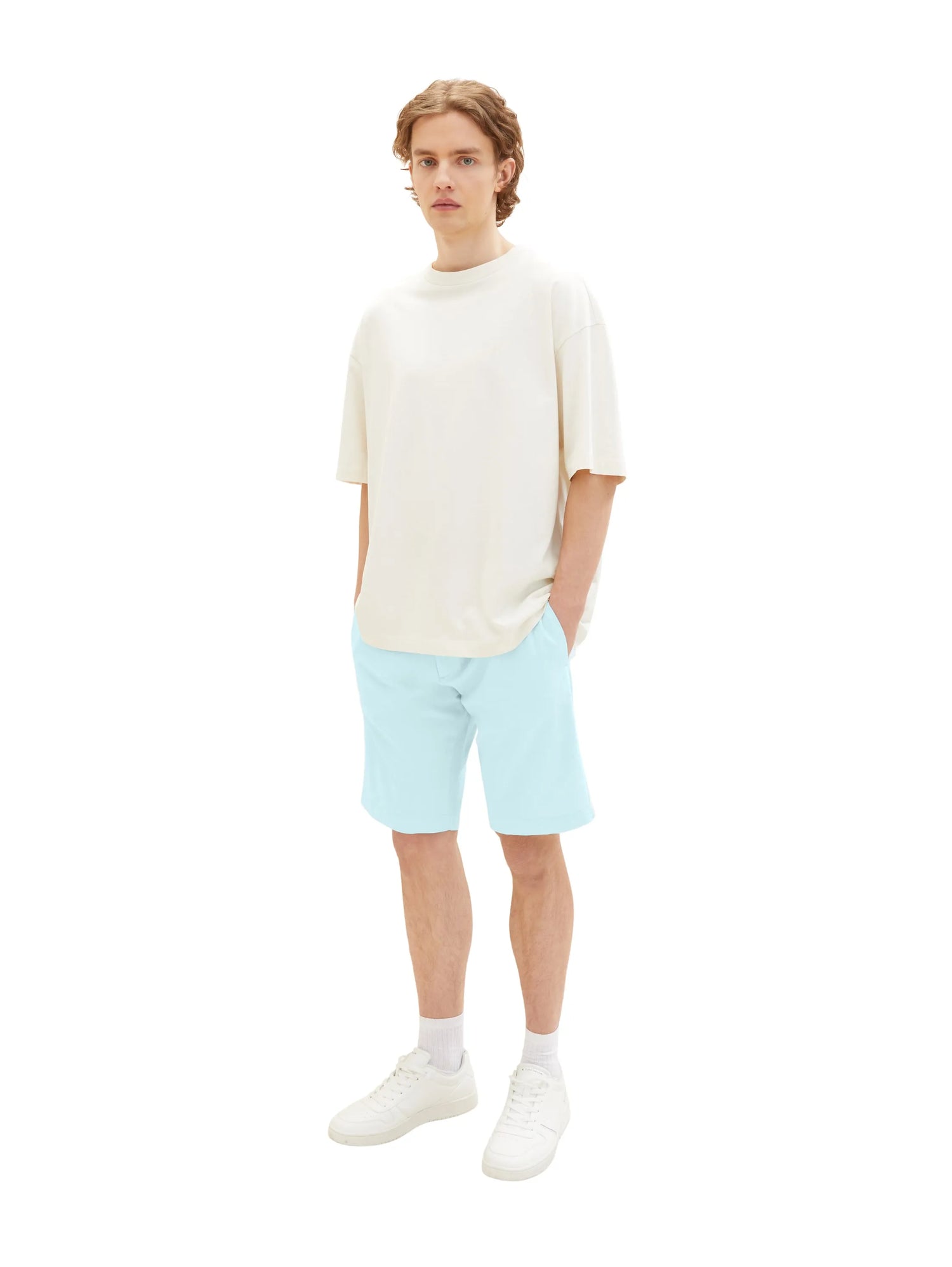 Denim Tom Tailor Turquoise White Chambray Men Regular Fit Chinos SKU: 1036287_32161 Image 04