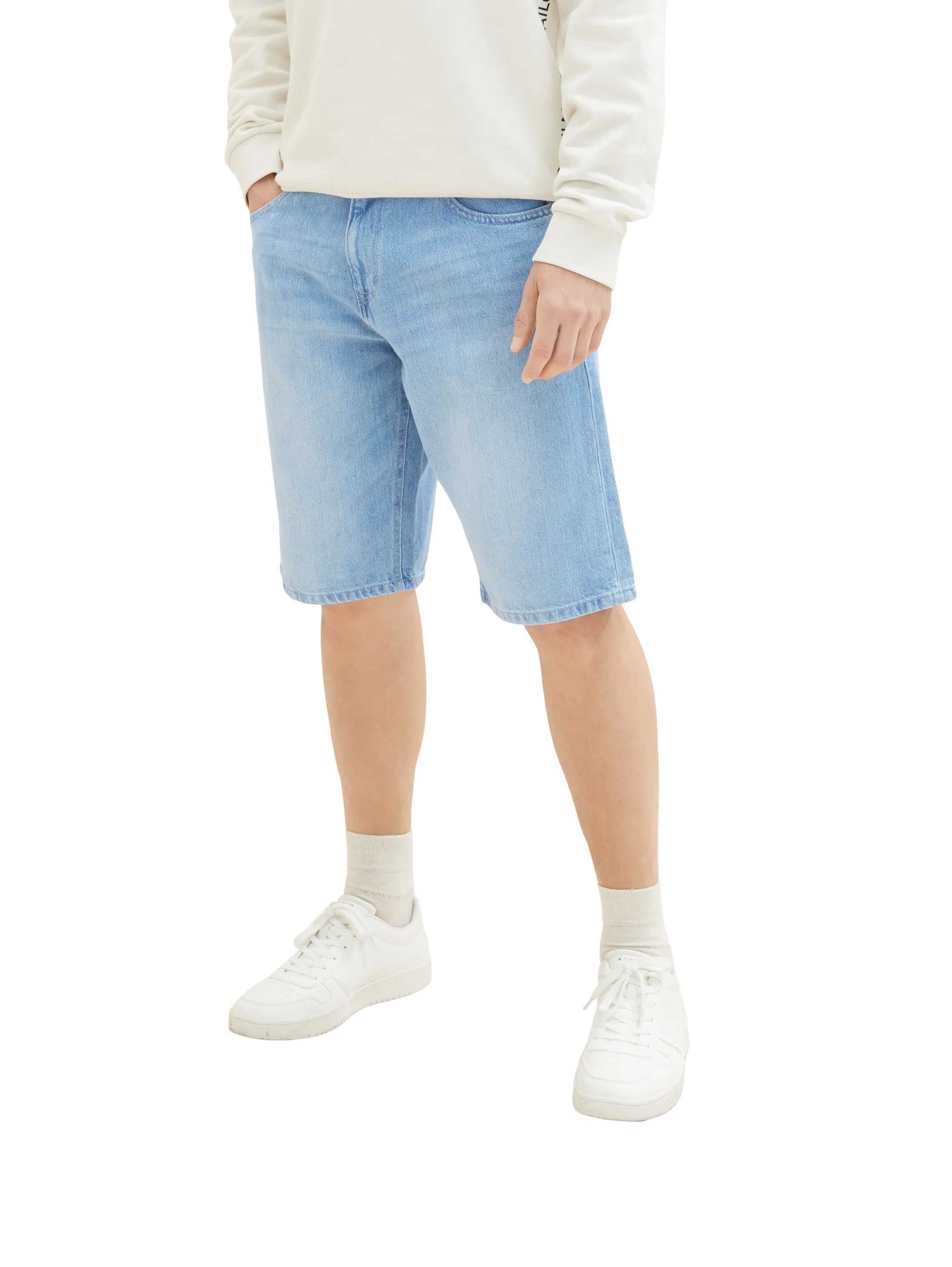 Tom Tailor Used Light Stone Blue Denim Men Relaxed Denim Shorts SKU: 1036290_10118 Image 01