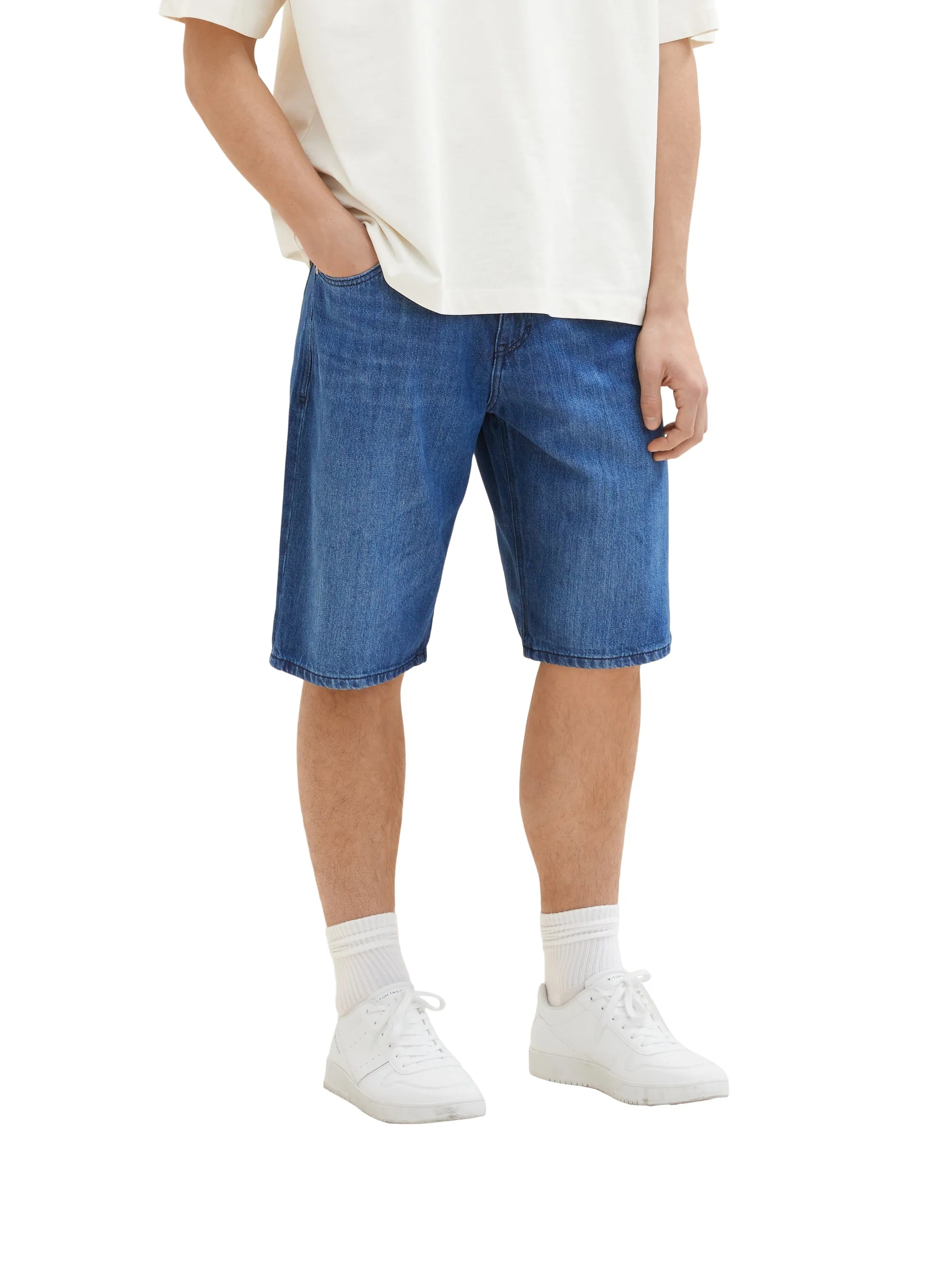 Tom Tailor Used Mid Stone Blue Denim Men Relaxed Denim Shorts SKU: 1036290_10119 Image 01