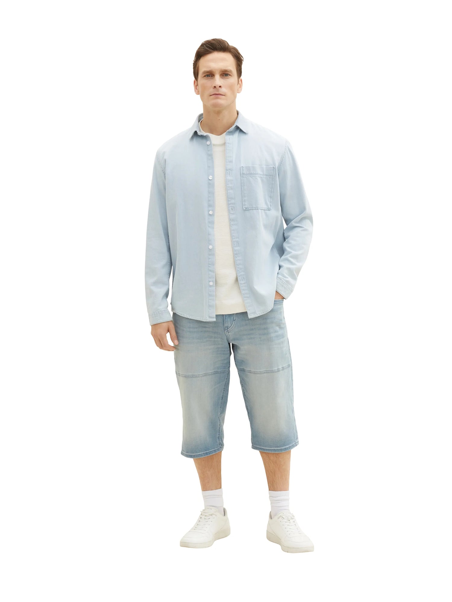 Tom Tailor Light Stone Blue Grey Denim Men Morris Overknee Shorts SKU: 1036295_10161 Image 03
