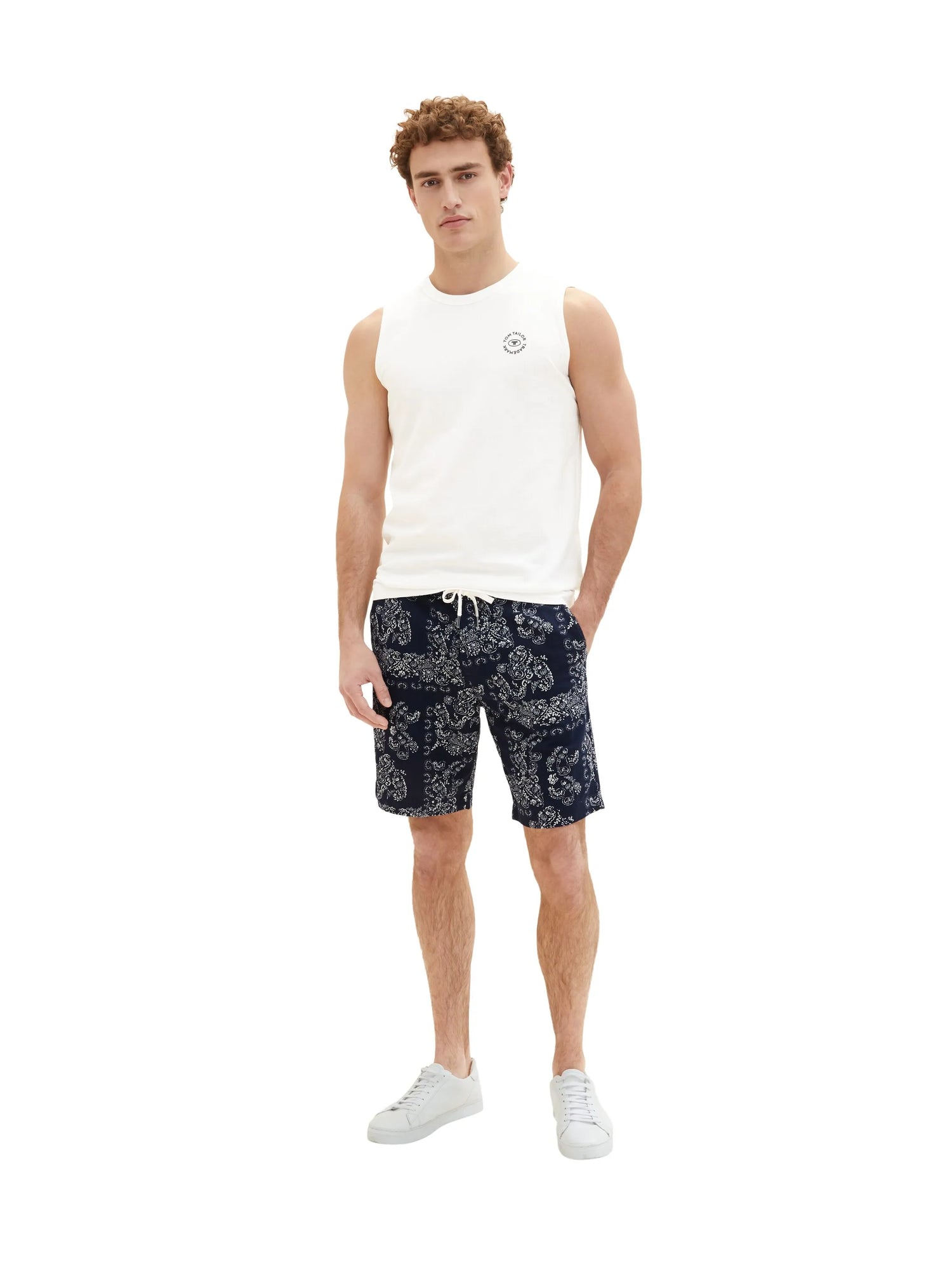 Tom Tailor Navy Big Paisley Design Men Patterned Shorts SKU: 1036297_31783 Image 03