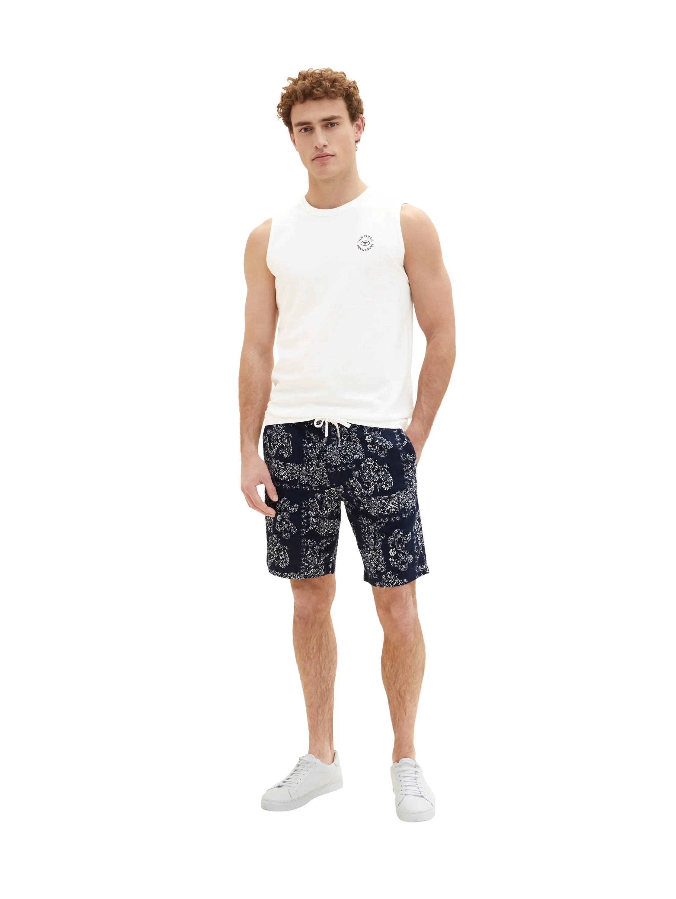 Tom Tailor Navy Big Paisley Design Men Patterned Shorts SKU: 1036297_31783 Image 03